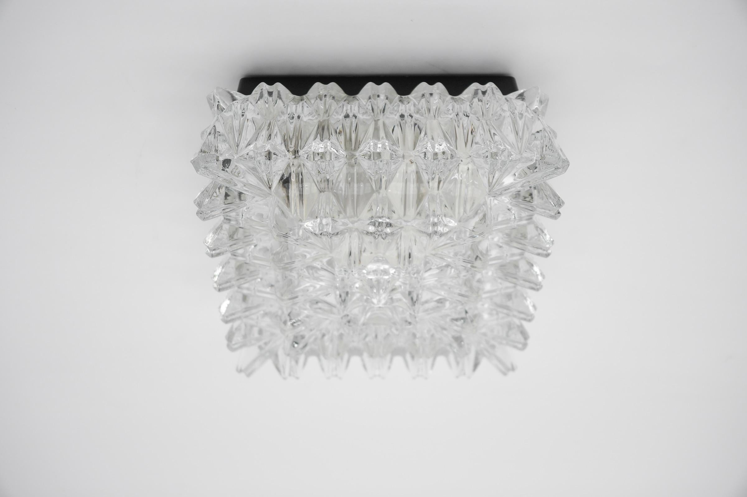 Metal Clear Glass Flush Mount Lamp, Germany 1960s For Sale