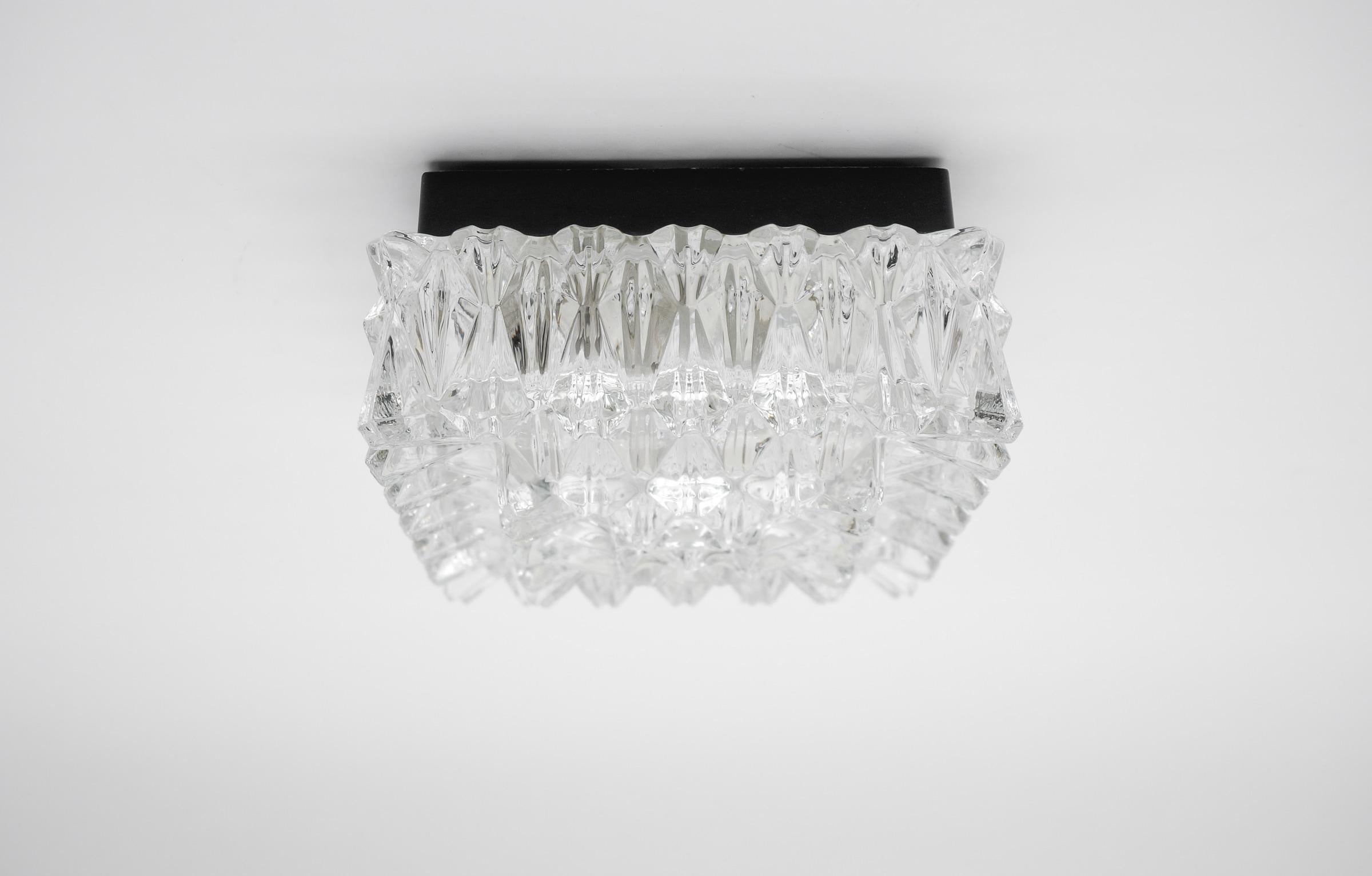 Clear Glass Flush Mount Lamp, Germany 1960s For Sale 2