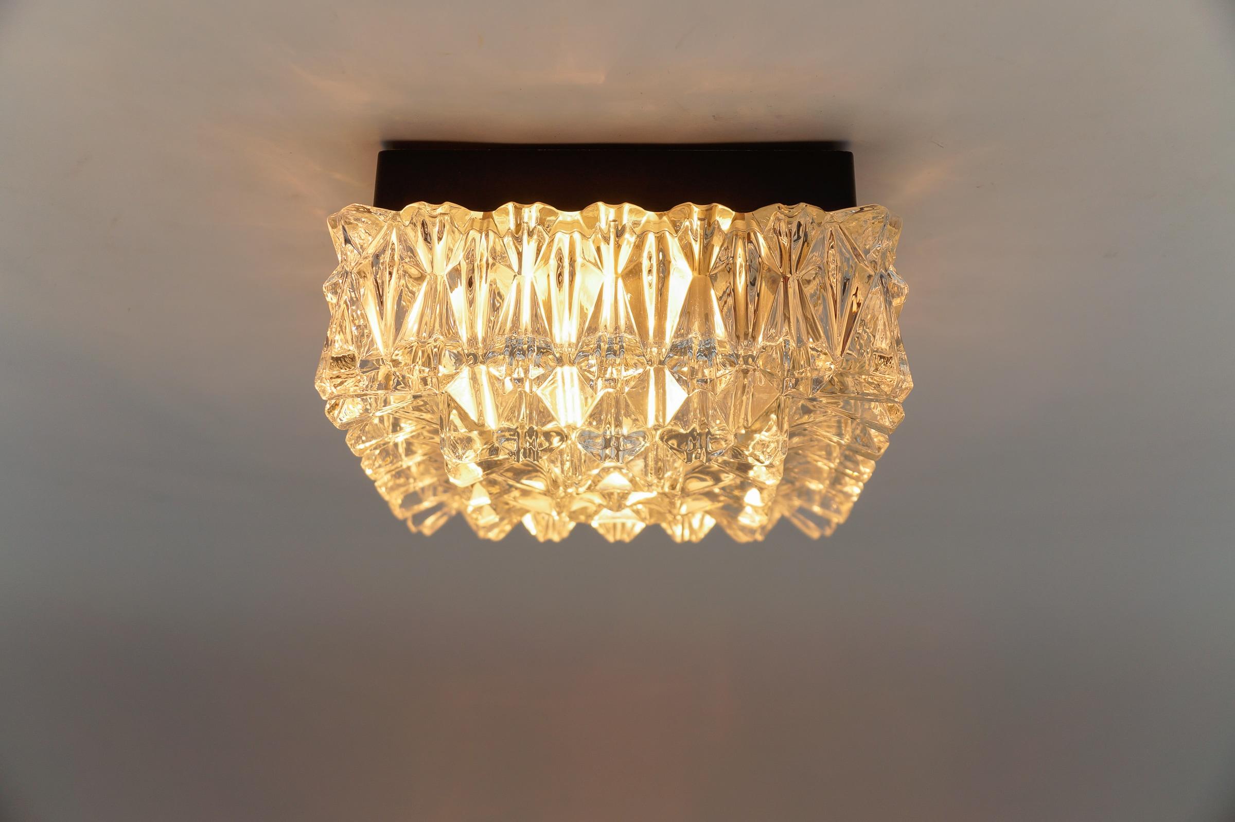 Clear Glass Flush Mount Lamp, Germany 1960s For Sale 3