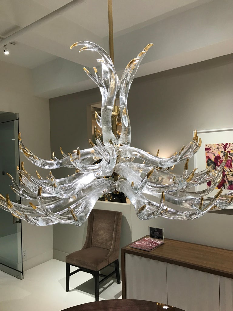 Clear Glass Four-Tier Antler Chandelier by Studio Bel ...