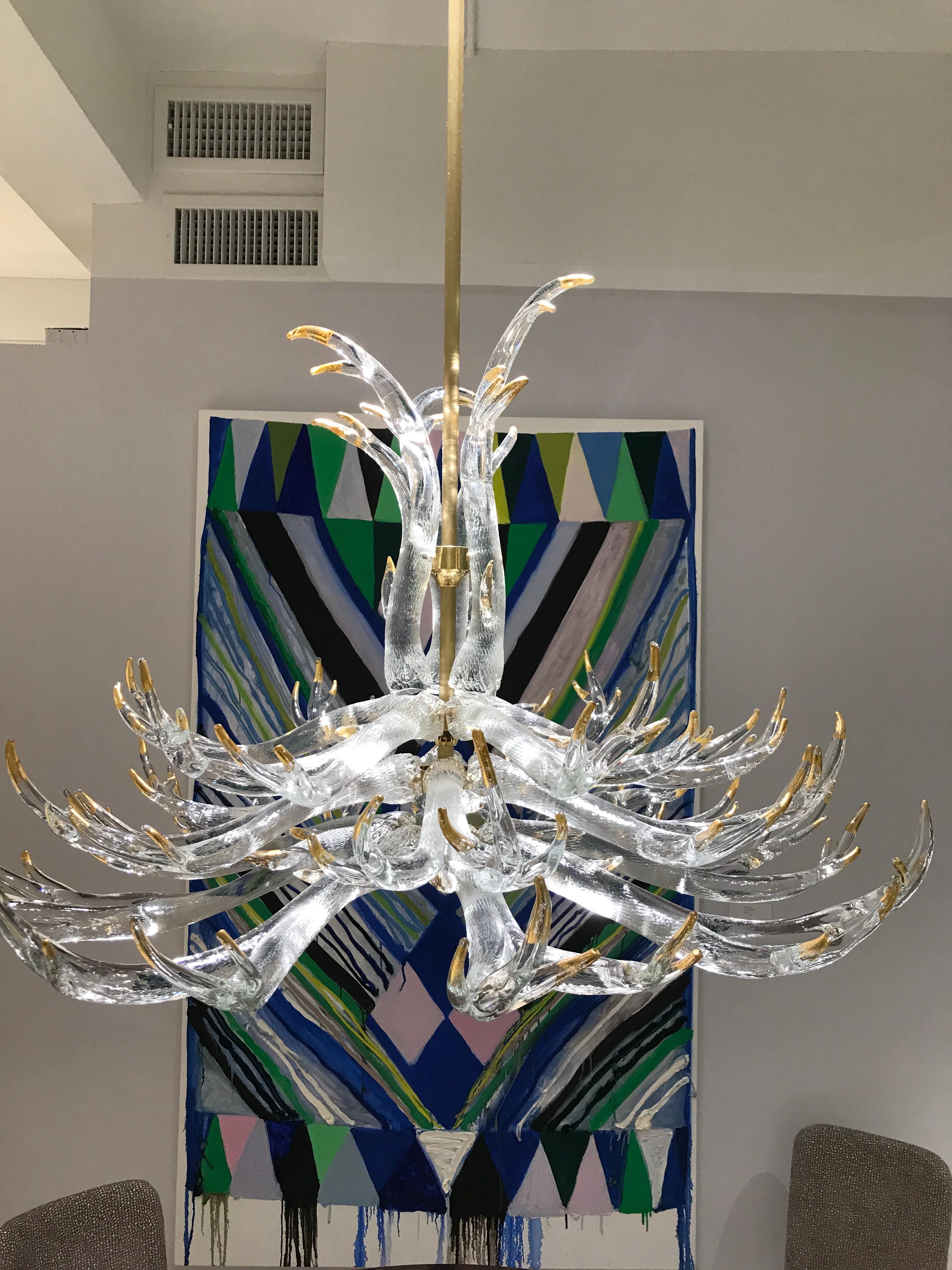 American Clear Glass Four-Tier Antler Chandelier by Studio Bel Vetro For Sale