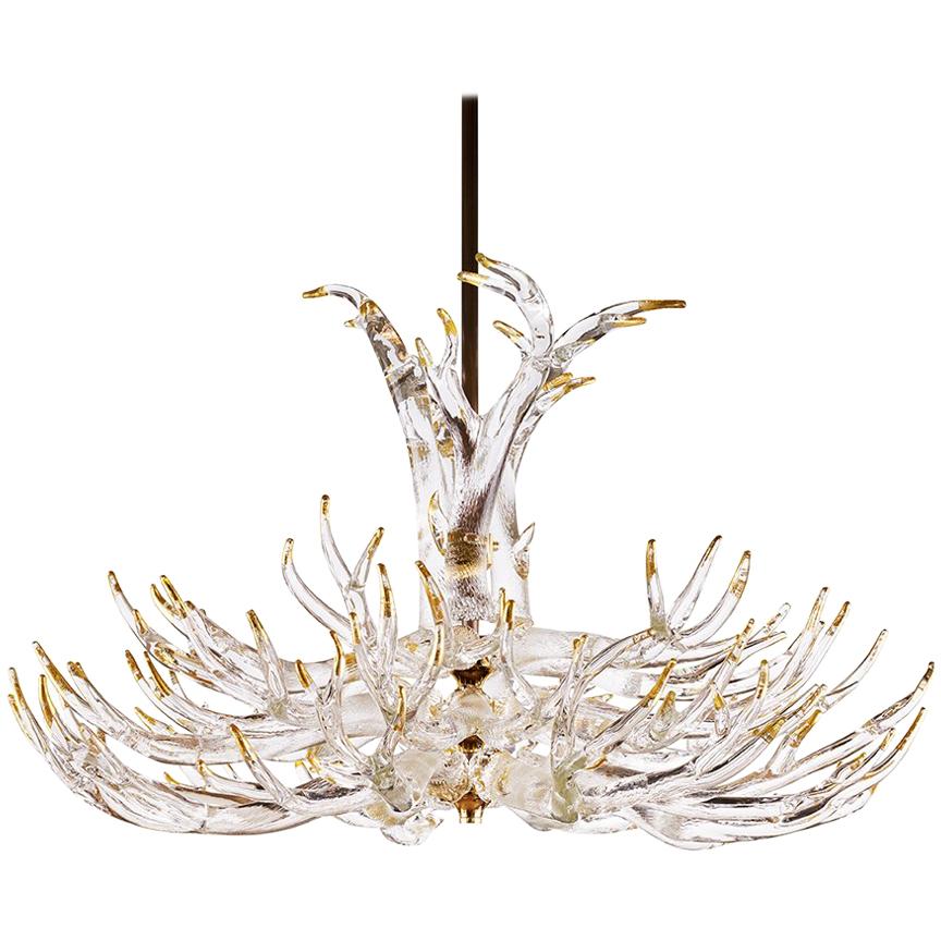 Clear Glass Four-Tier Antler Chandelier by Studio Bel Vetro For Sale