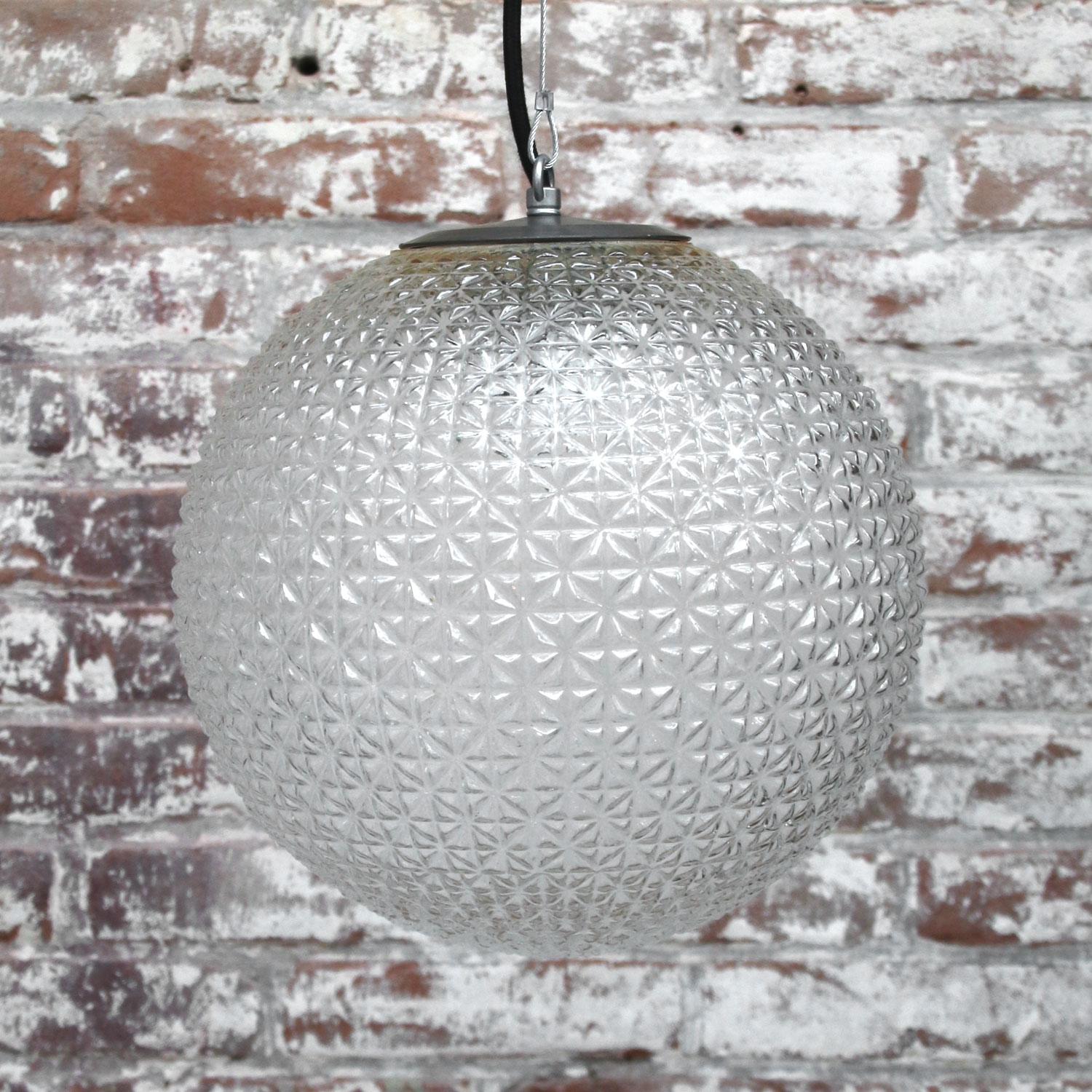 Bauhaus Clear Glass Globe Vintage European Metal Top Pendant Lights