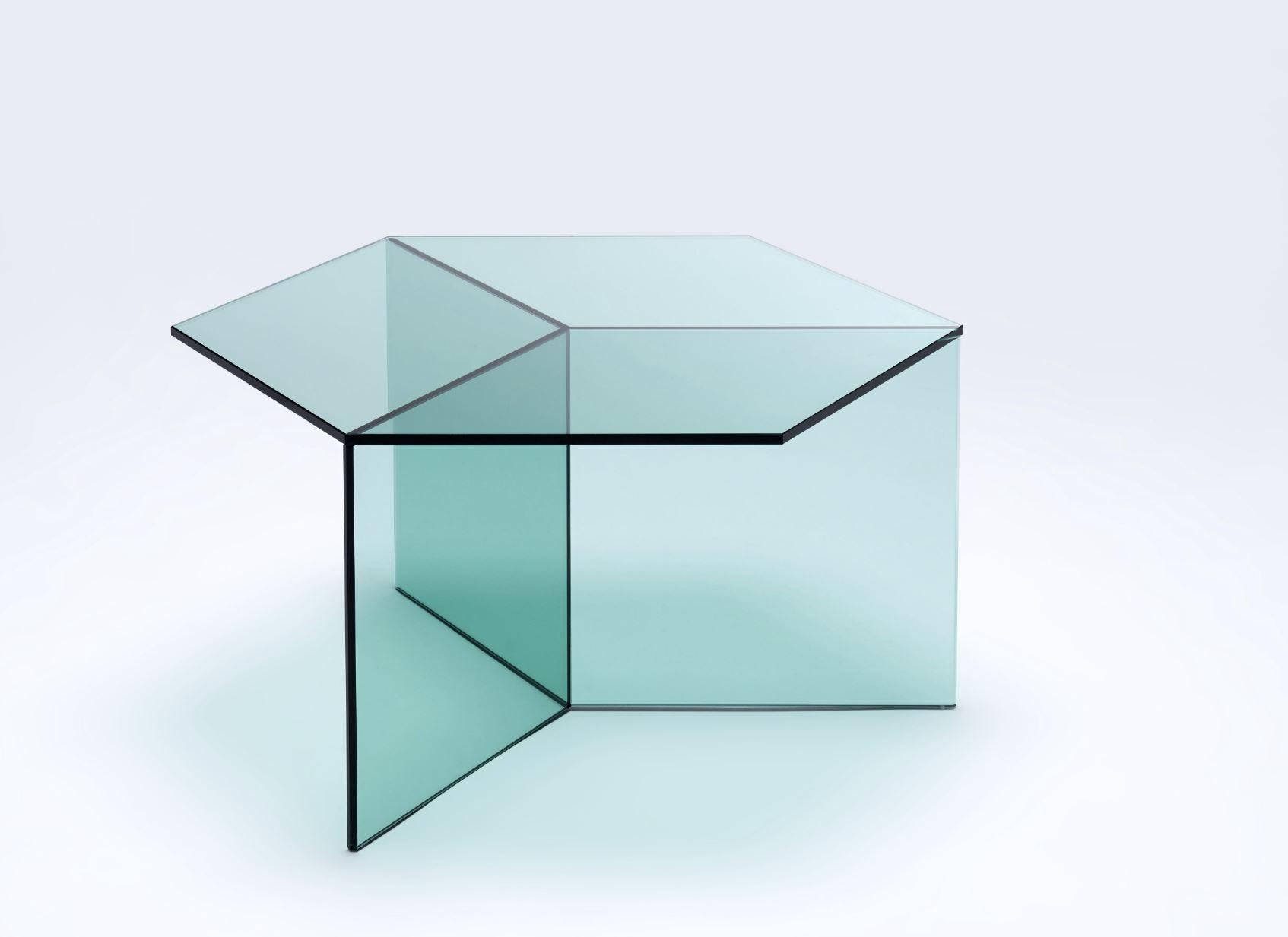 Couchtisch „Isom Square“ aus klarem Glas, Sebastian Scherer (Deutsch) im Angebot