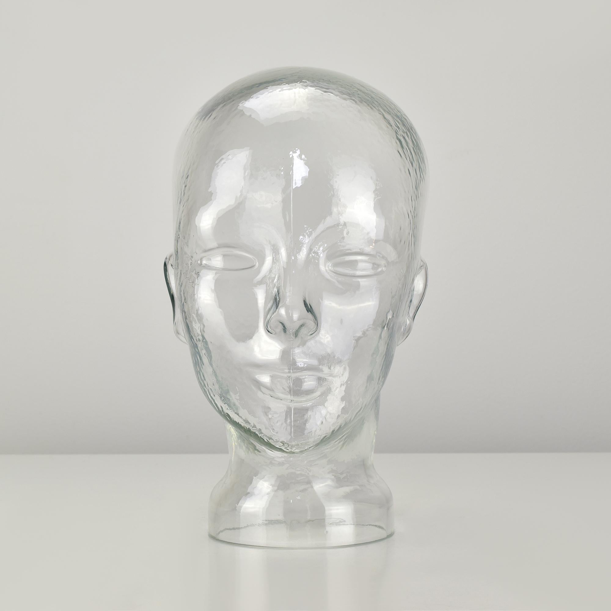 Mid-Century Modern Clear Glass Mannequin Head Sculpture, 1970s German Decorative Design For Sale