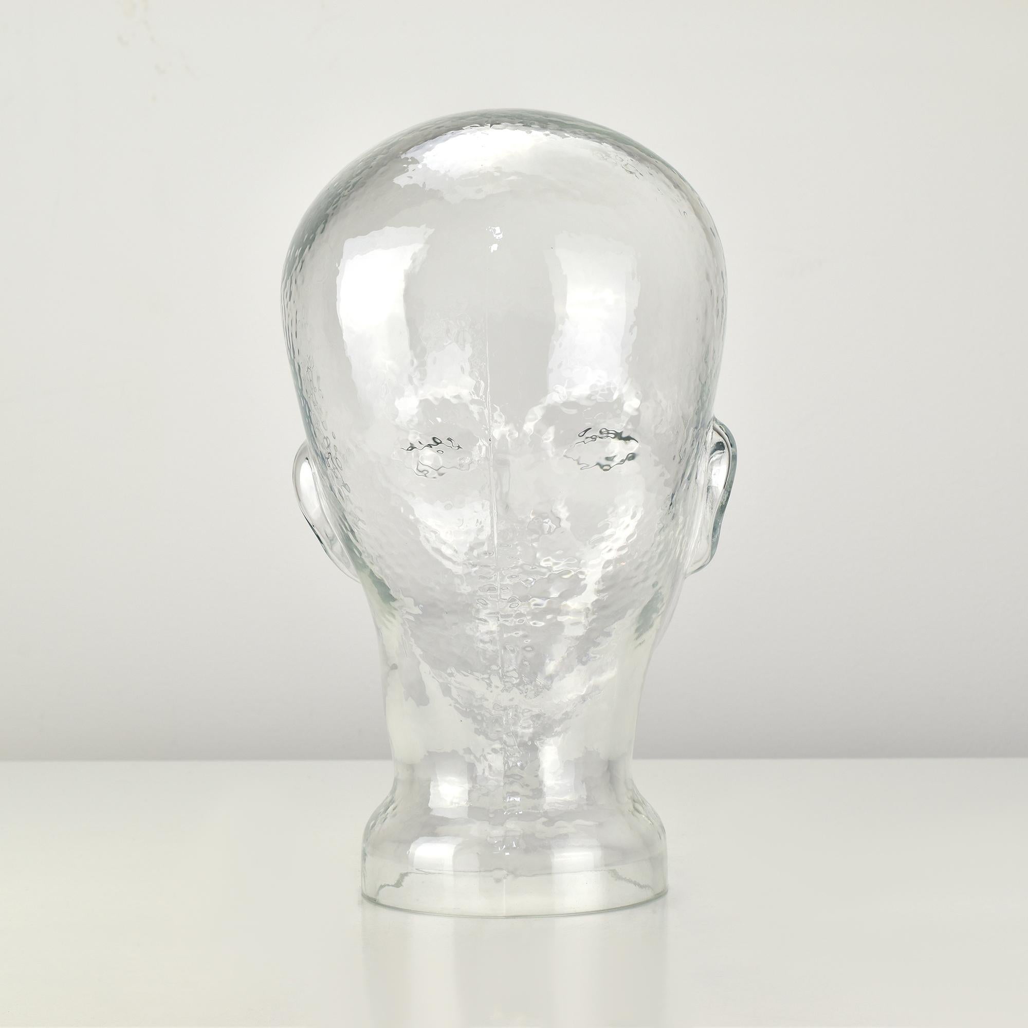 Late 20th Century Clear Glass Mannequin Head Sculpture, 1970s German Decorative Design For Sale