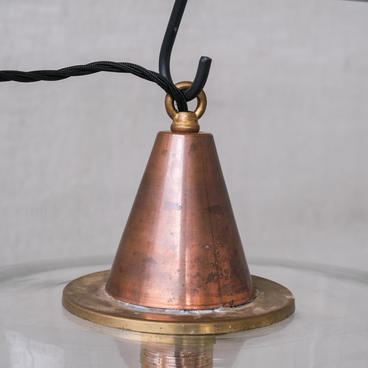 Clear Glass Mid-Century Copper Conical Pendant Light In Good Condition For Sale In London, GB