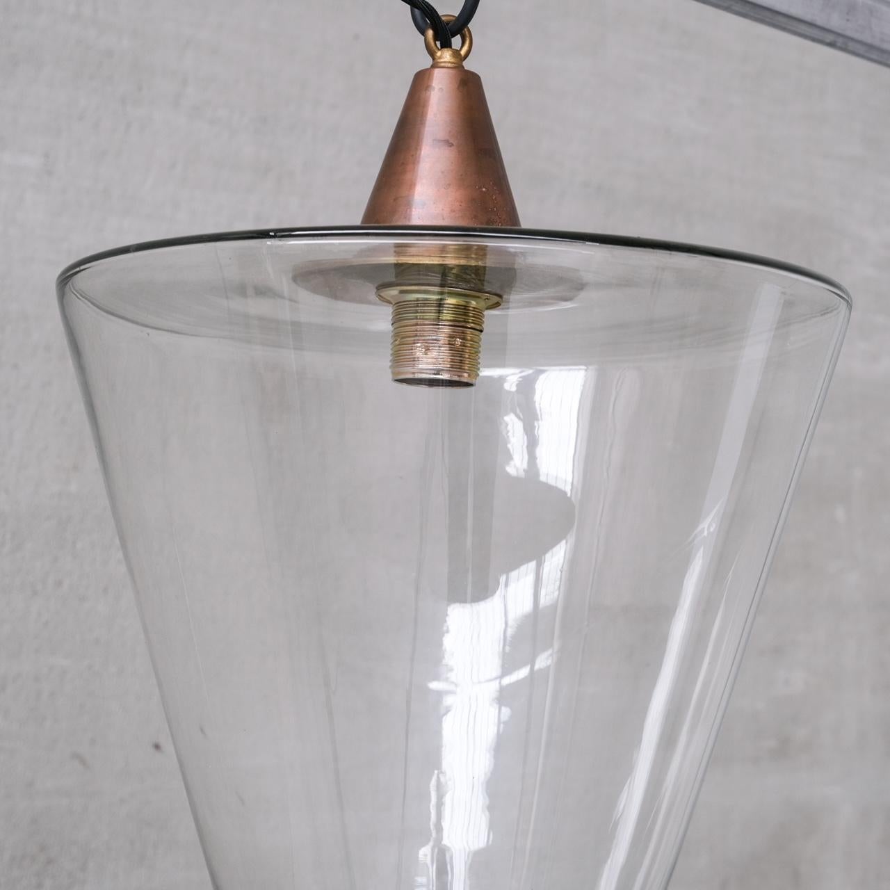 Mid-20th Century Clear Glass Mid-Century Copper Conical Pendant Light For Sale