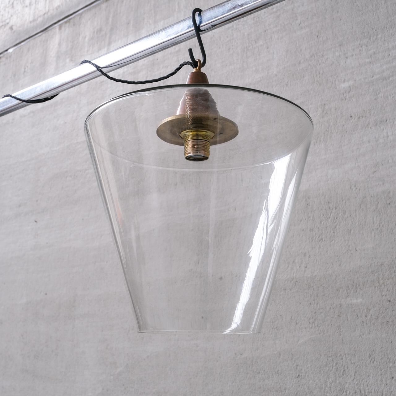 Clear Glass Mid-Century Copper Conical Pendant Light For Sale 1