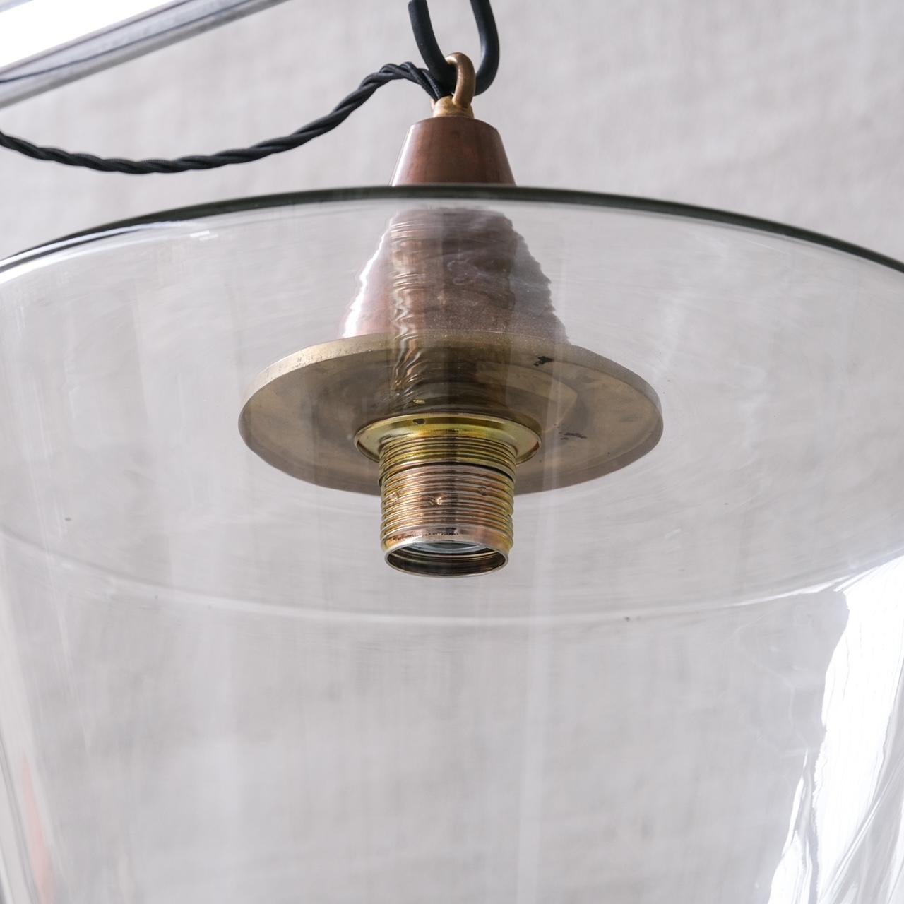 Clear Glass Mid-Century Copper Conical Pendant Light For Sale 2