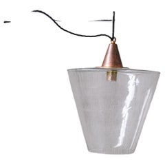 Vintage Clear Glass Mid-Century Copper Conical Pendant Light