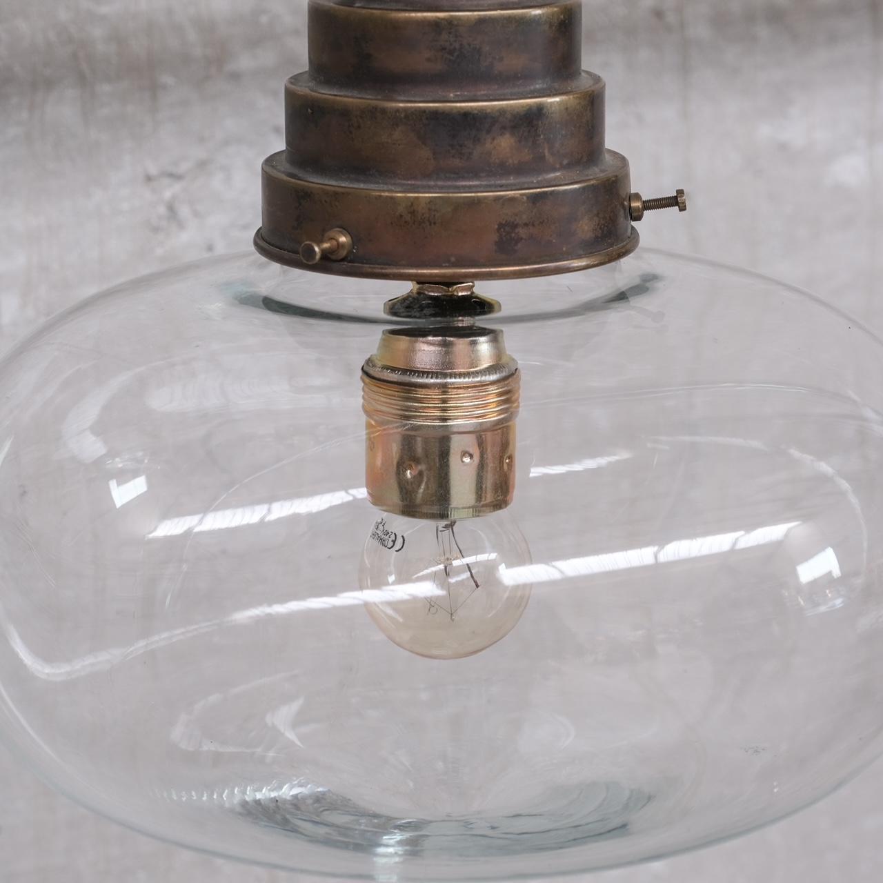 20th Century Clear Glass Midcentury French Pendant Light For Sale
