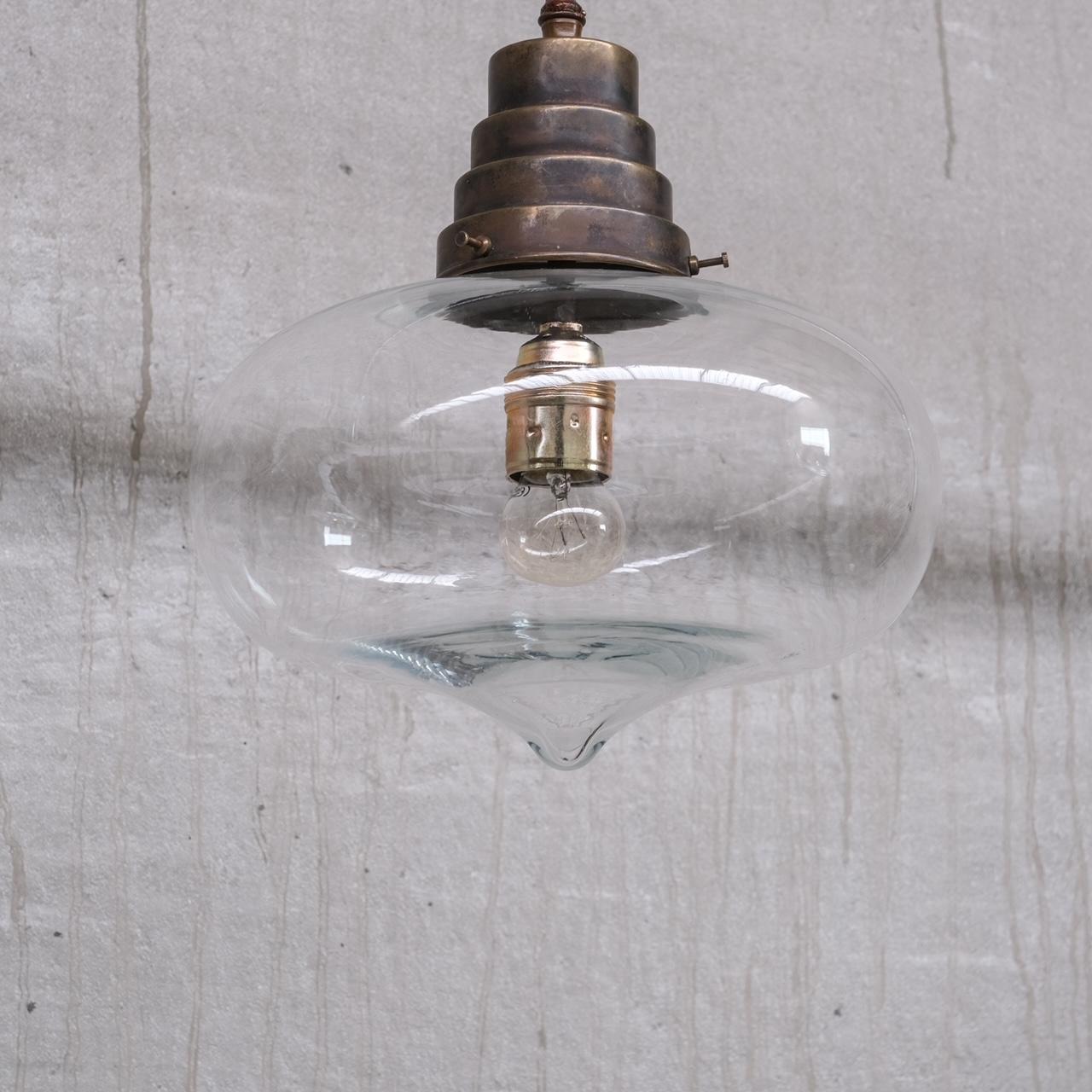 Clear Glass Midcentury French Pendant Light For Sale 1