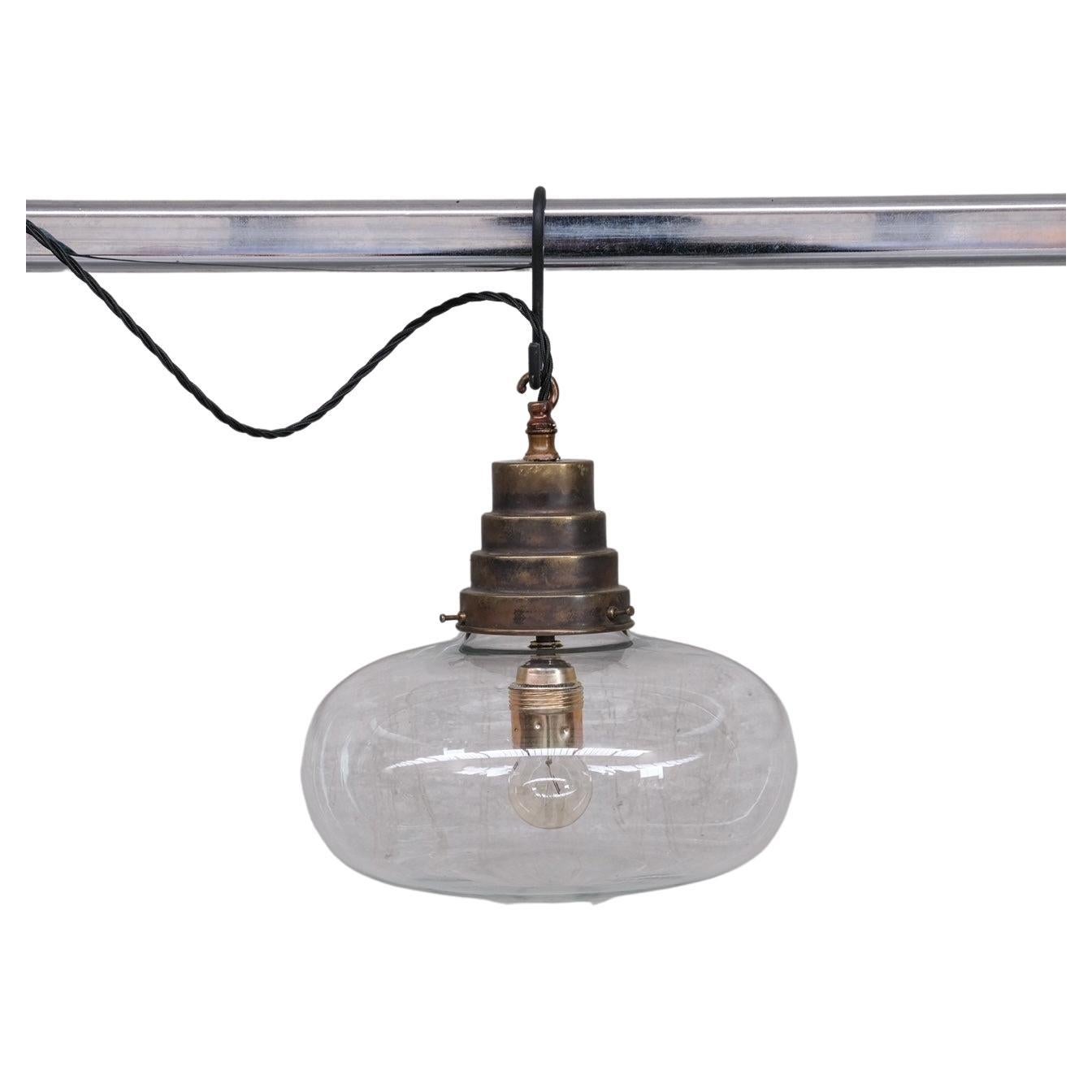Clear Glass Midcentury French Pendant Light For Sale