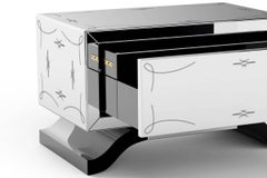 Clear Glass Nightstand with Poplar Wood Structure and Clear Mirror Glass