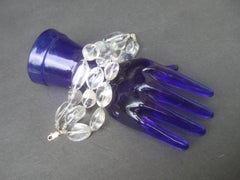 Clear Glass Oval Stone Triple Strand Sterling Clasp Link Bracelet c 1980s