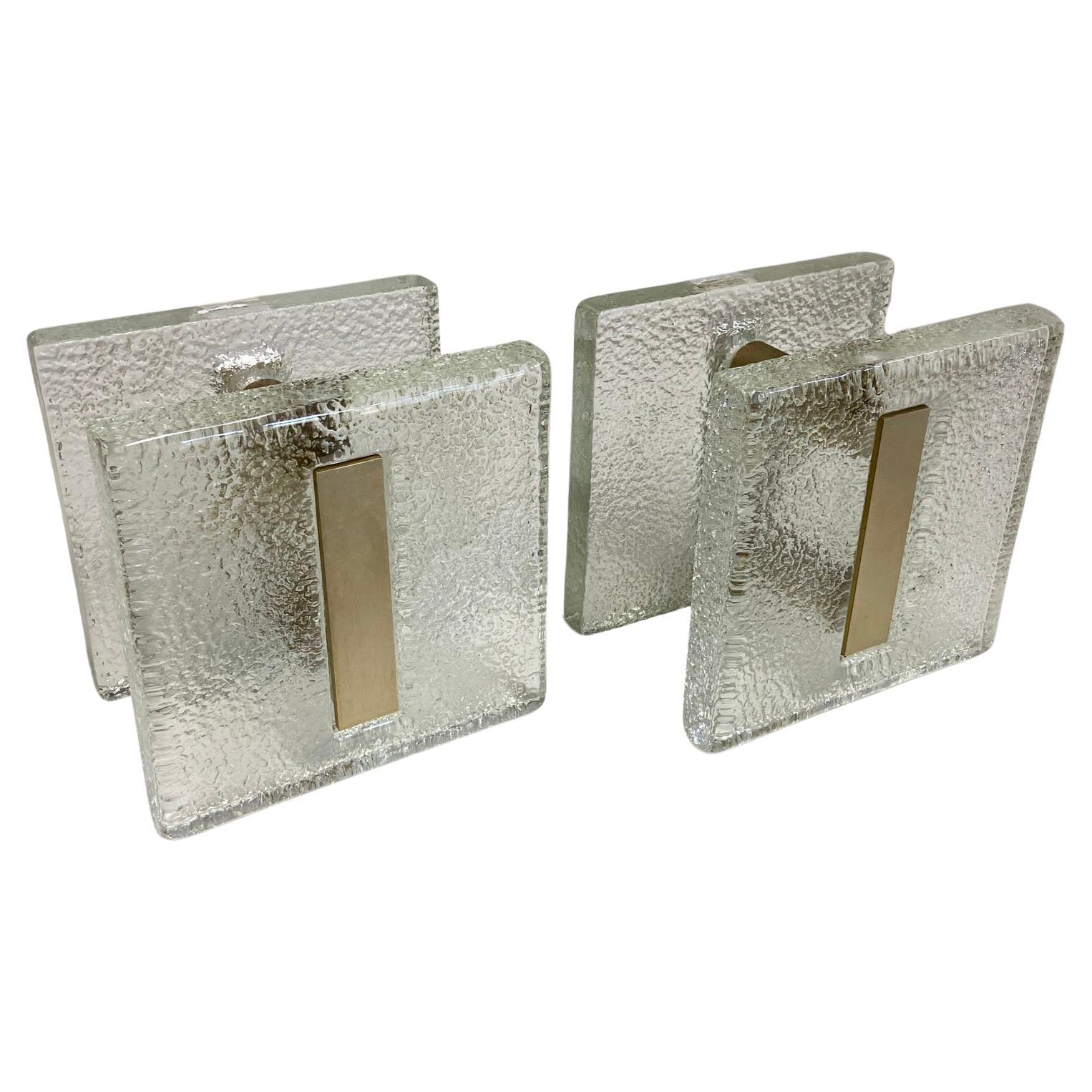 Clear Glass Pairs of Push Pull Double Door Handles with Antique Gold Metal For Sale