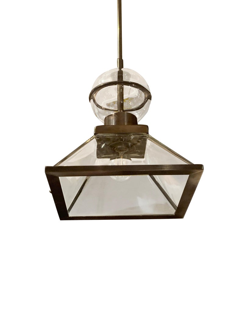 Italian Clear Glass Pyramid Shape Pair of Pendant Lights, Italy, Contemporary For Sale