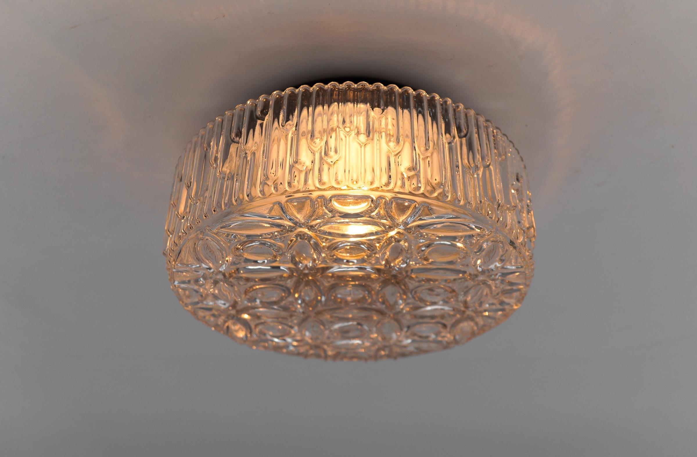 Mid-Century Modern Clear Glass Round Flush Mount, Germany 1960s For Sale