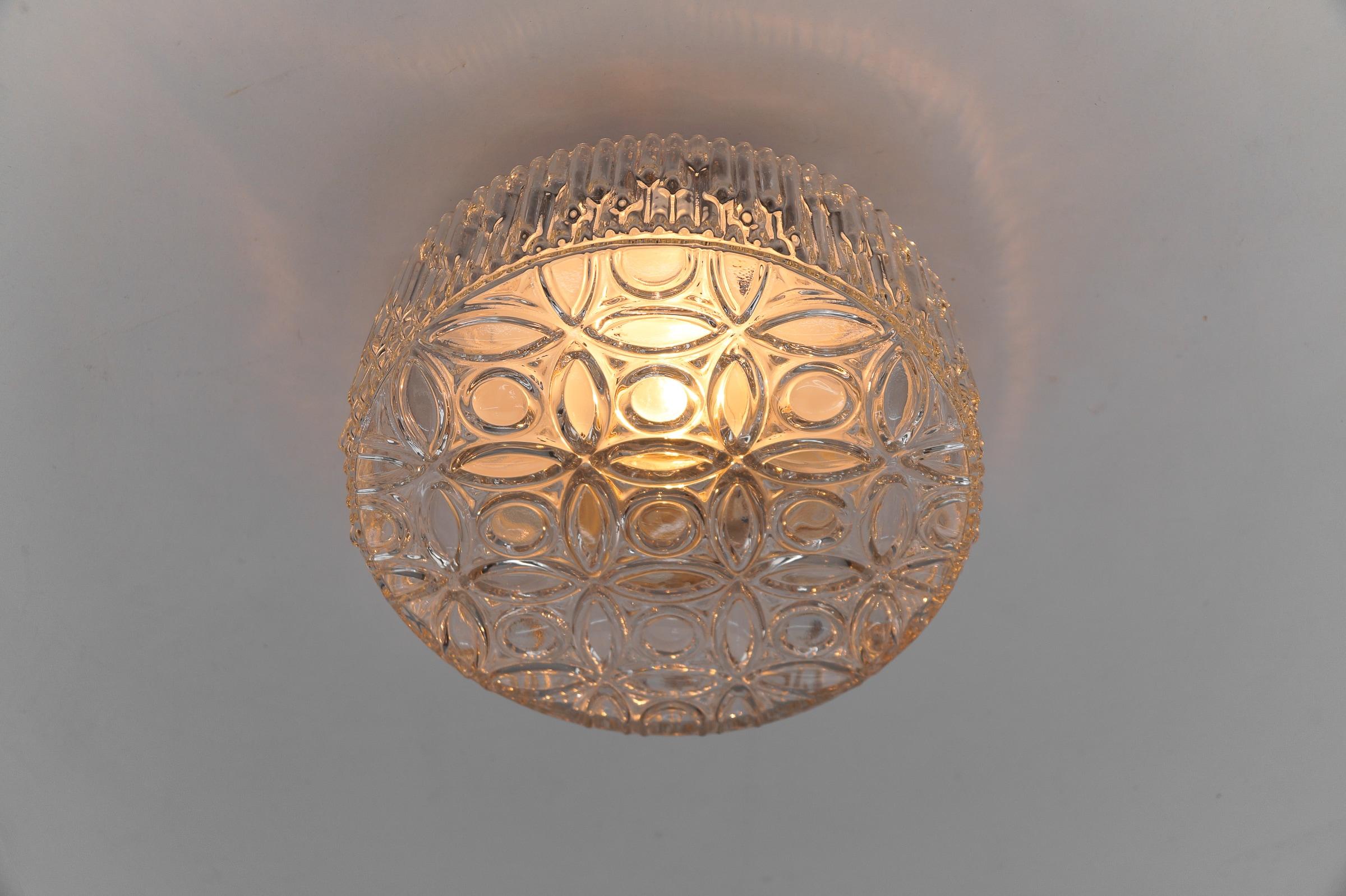 Mid-20th Century Clear Glass Round Flush Mount, Germany 1960s For Sale