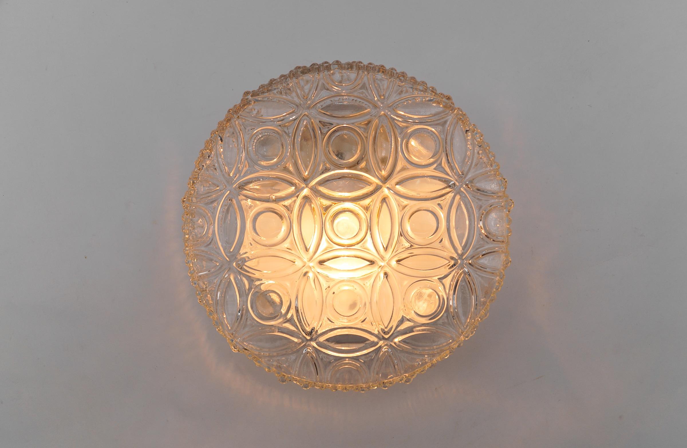 Metal Clear Glass Round Flush Mount, Germany 1960s For Sale