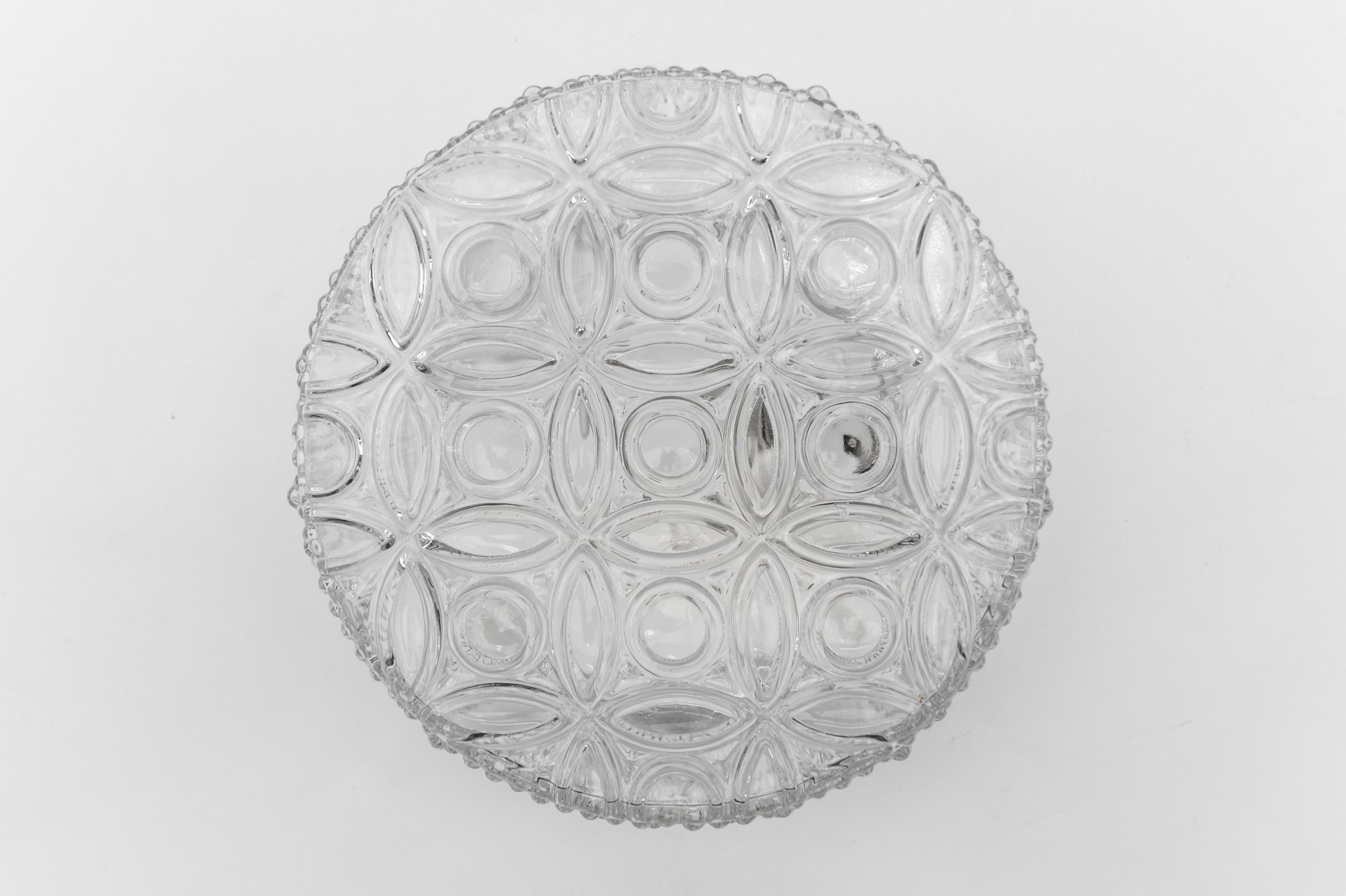 Clear Glass Round Flush Mount, Germany 1960s For Sale 1