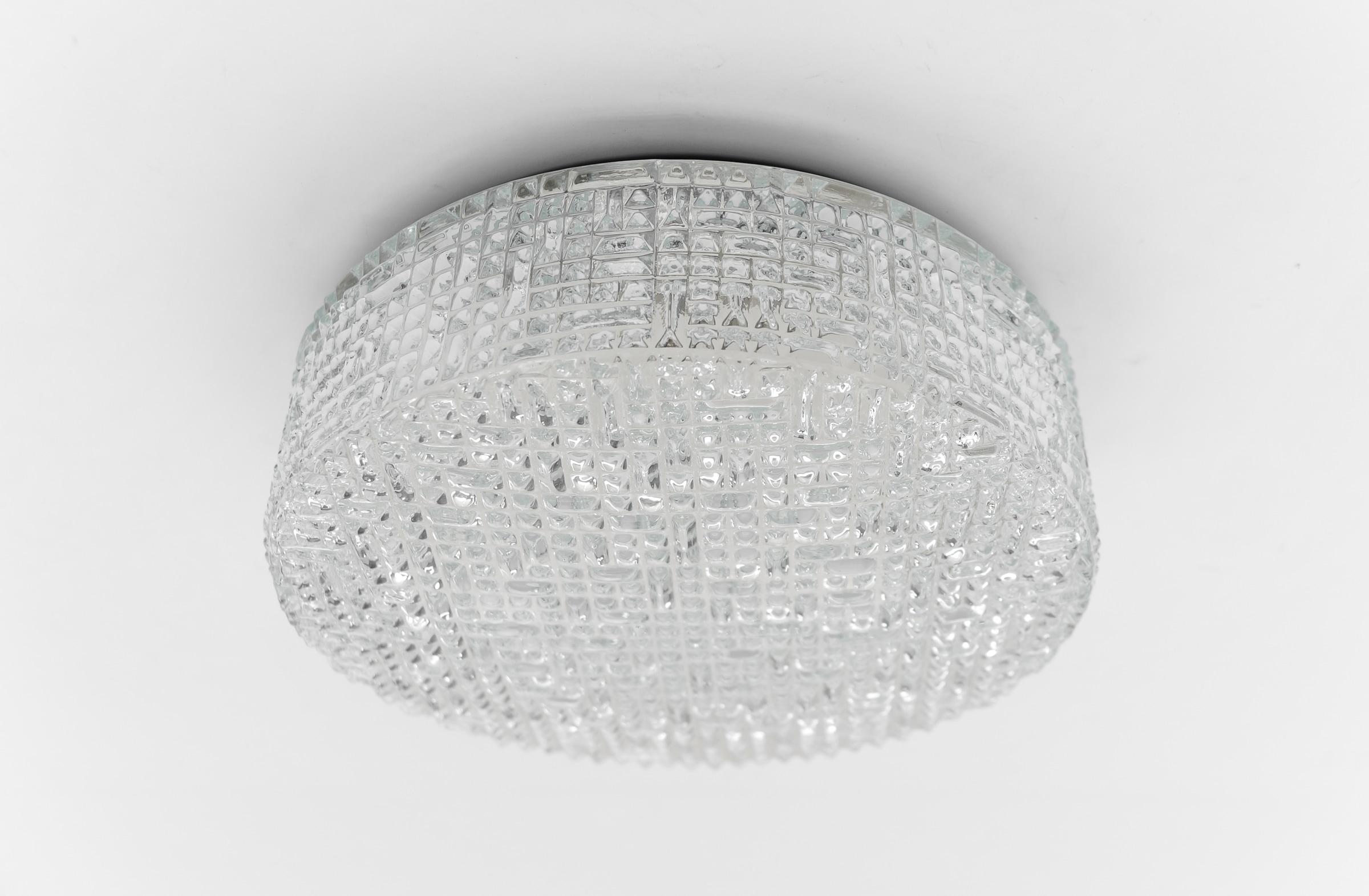 Clear Glass Round Flush Mount Light, Germany 1960s For Sale 4