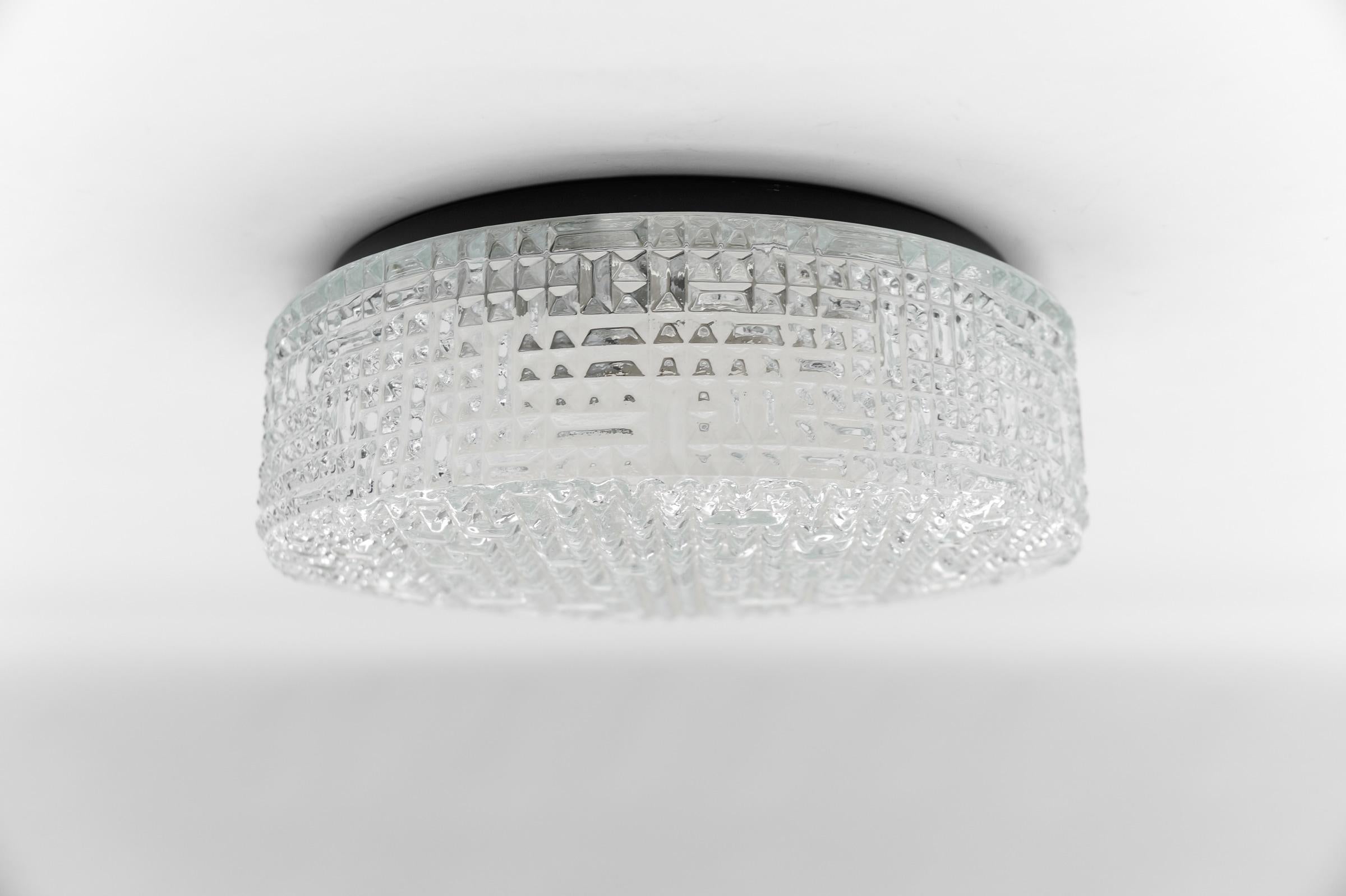 Mid-Century Modern Clear Glass Round Flush Mount Light, Germany 1960s For Sale