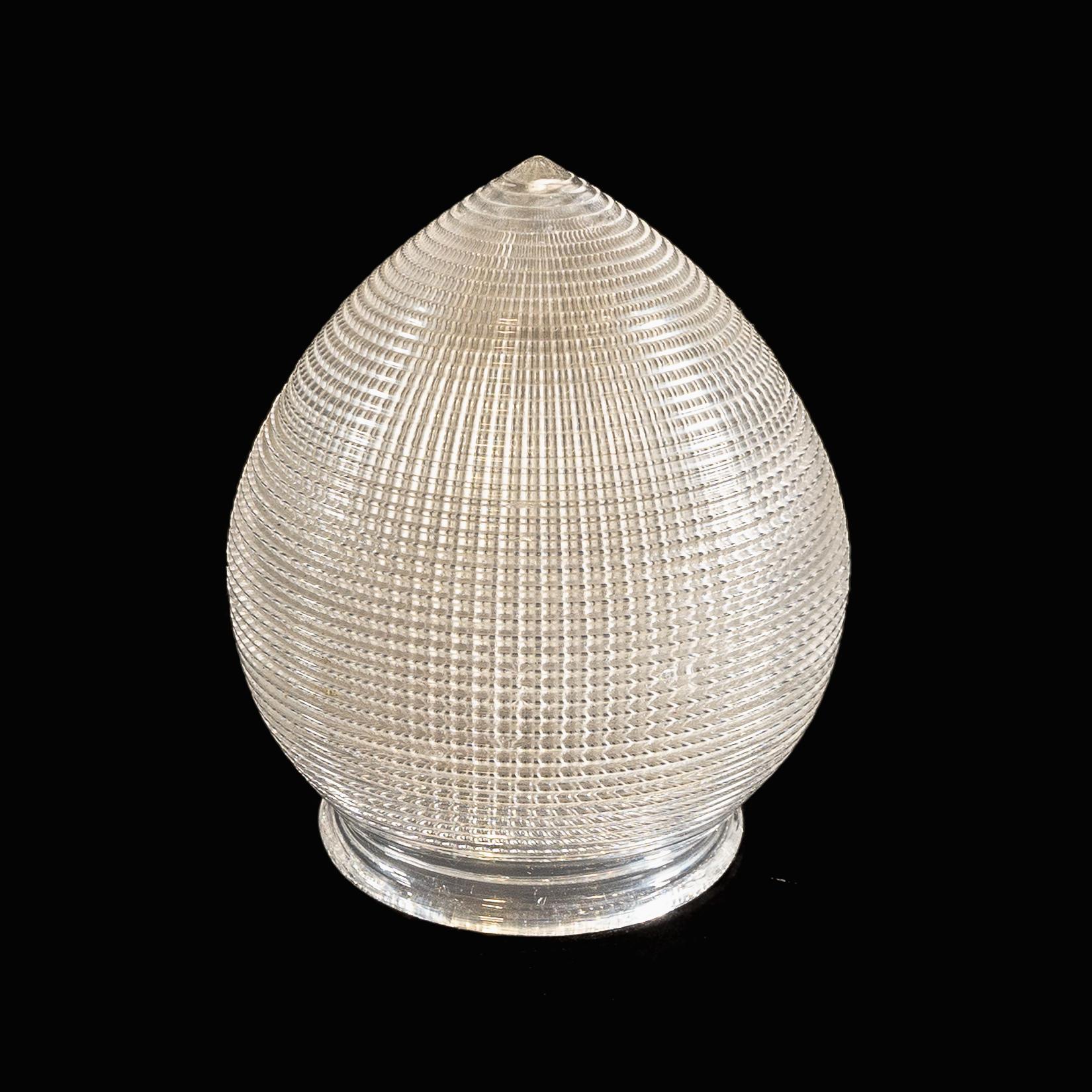 Arts and Crafts Paralume in vetro trasparente con texture Holophane e forma a goccia in vendita