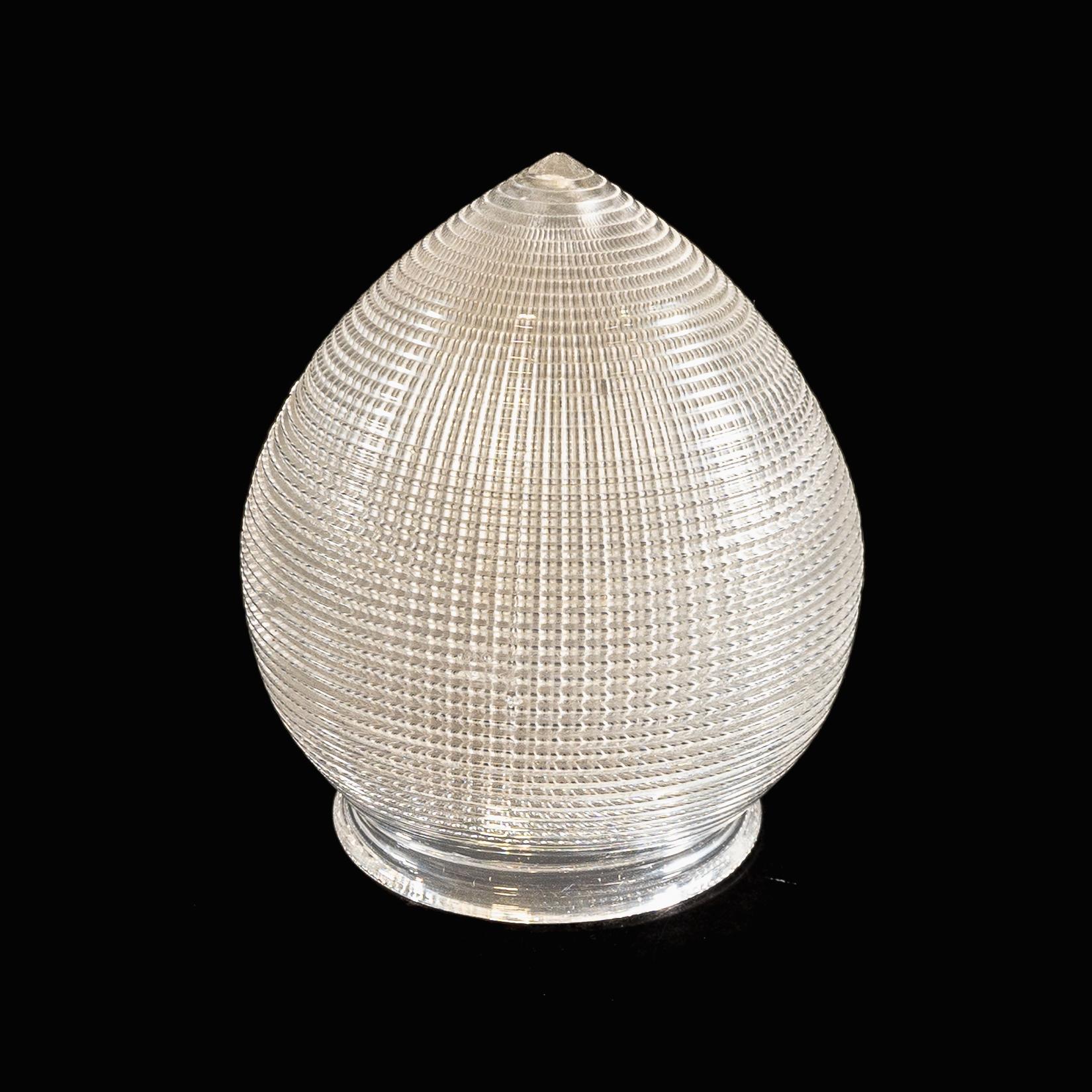 Britannico Paralume in vetro trasparente con texture Holophane e forma a goccia in vendita