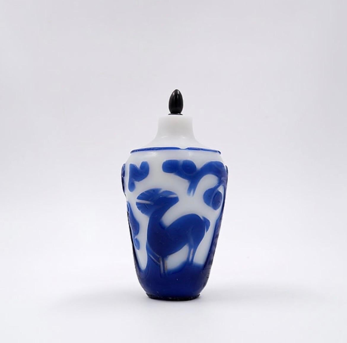 Tabacchiera in vetro trasparente con sovrapposizione blu, Cina, XIX secolo

Usura coerente con l'età e l'uso

Dinastia Qing - Arte asiatica - Tabatière
Misure: Ø 7cm H. 12cm 