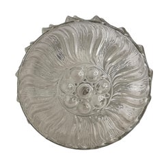 Runde Einbau-Deckenleuchte aus klarem Glas mit Sonnenblumenmuster, 1970er Jahre