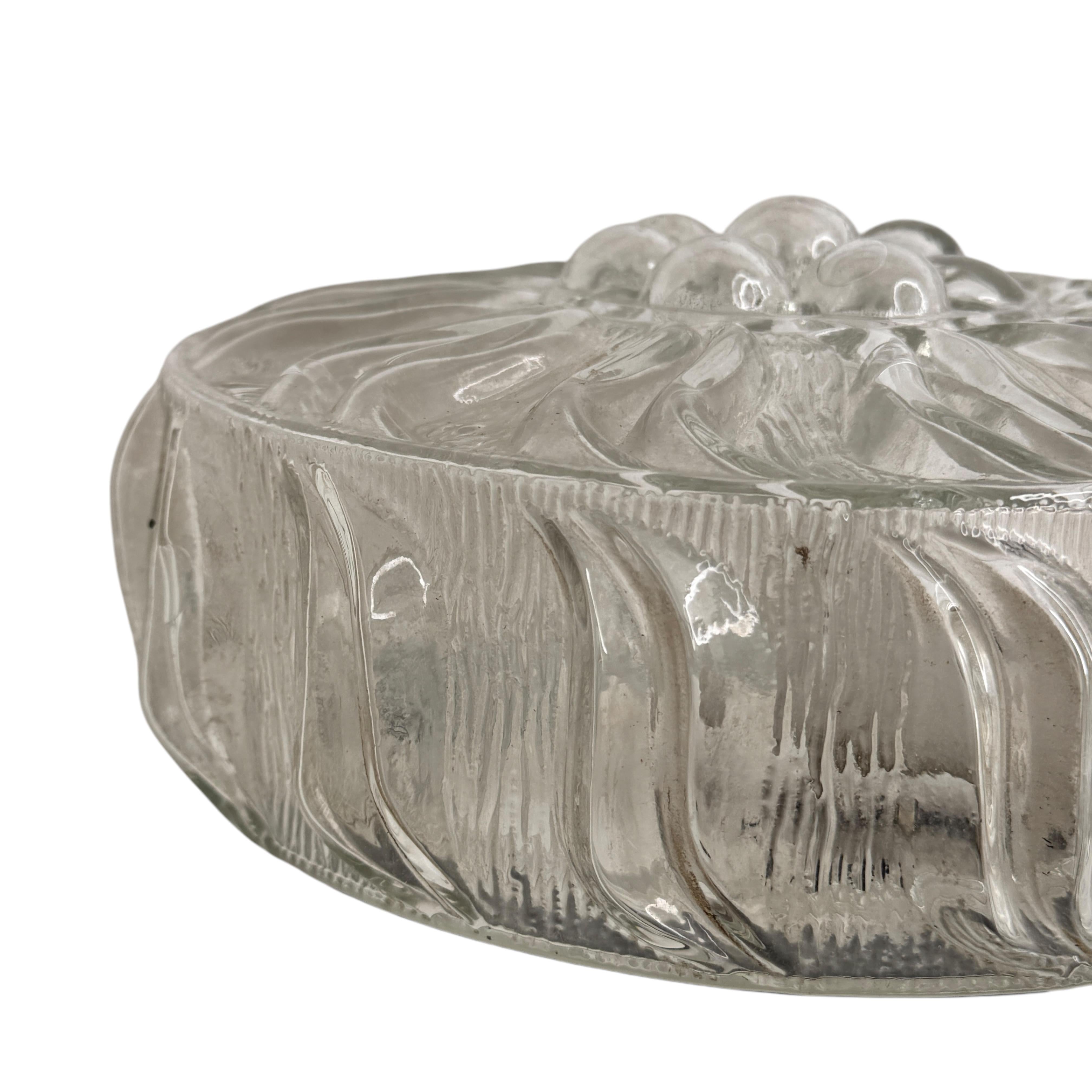 Runde Einbau-Deckenleuchte aus klarem Glas mit Sonnenblumenmuster, 1970er Jahre (Metall) im Angebot