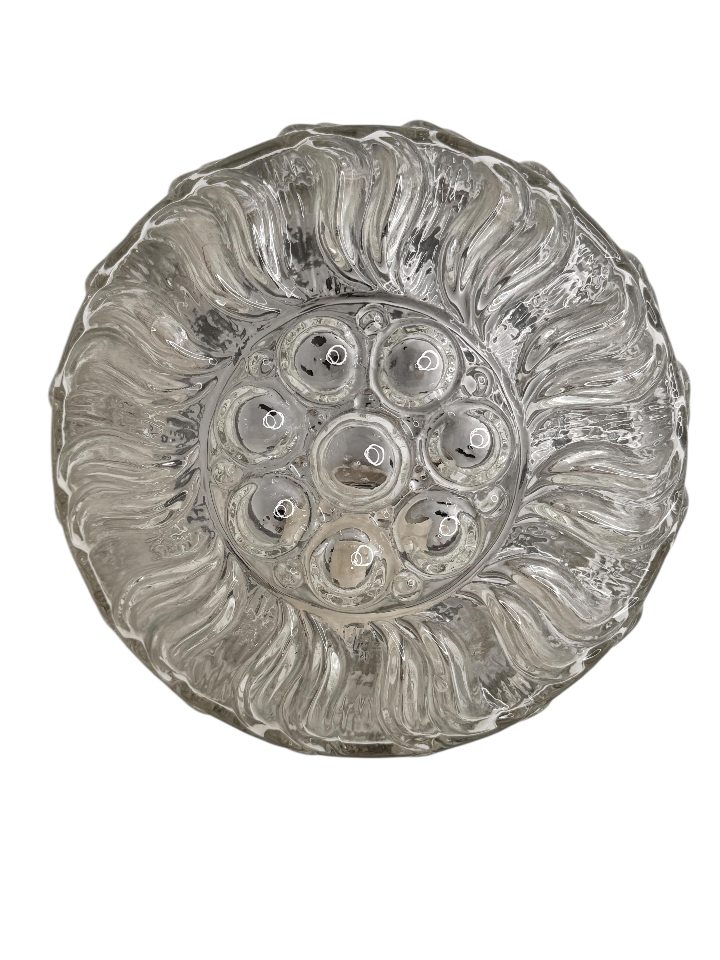 Runde Einbau-Deckenleuchte aus klarem Glas mit Sonnenblumenmuster, 1970er Jahre im Angebot 2