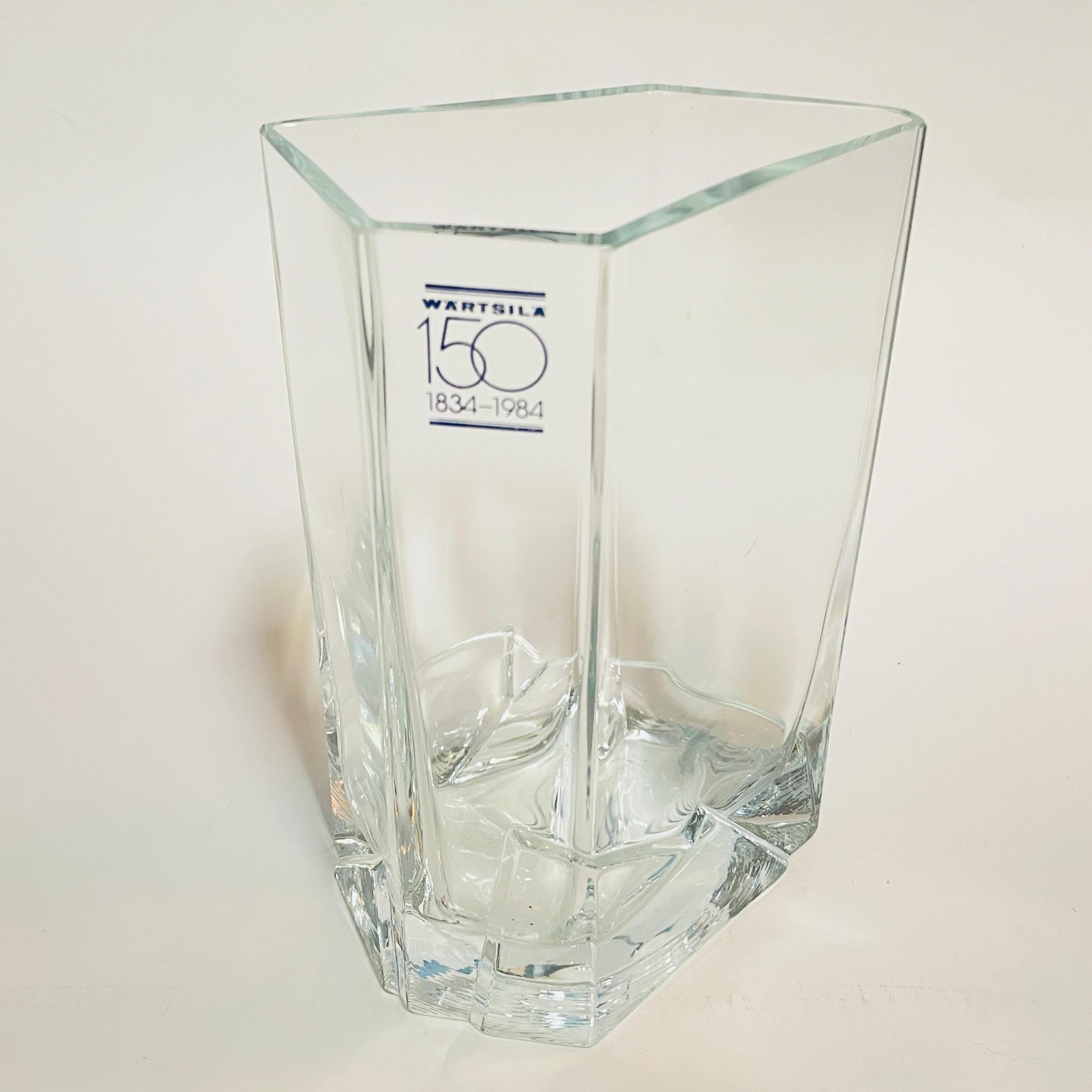 Molded Clear Glass Vase made by Nuutajärvi glassworks Finland in 1984. For Sale