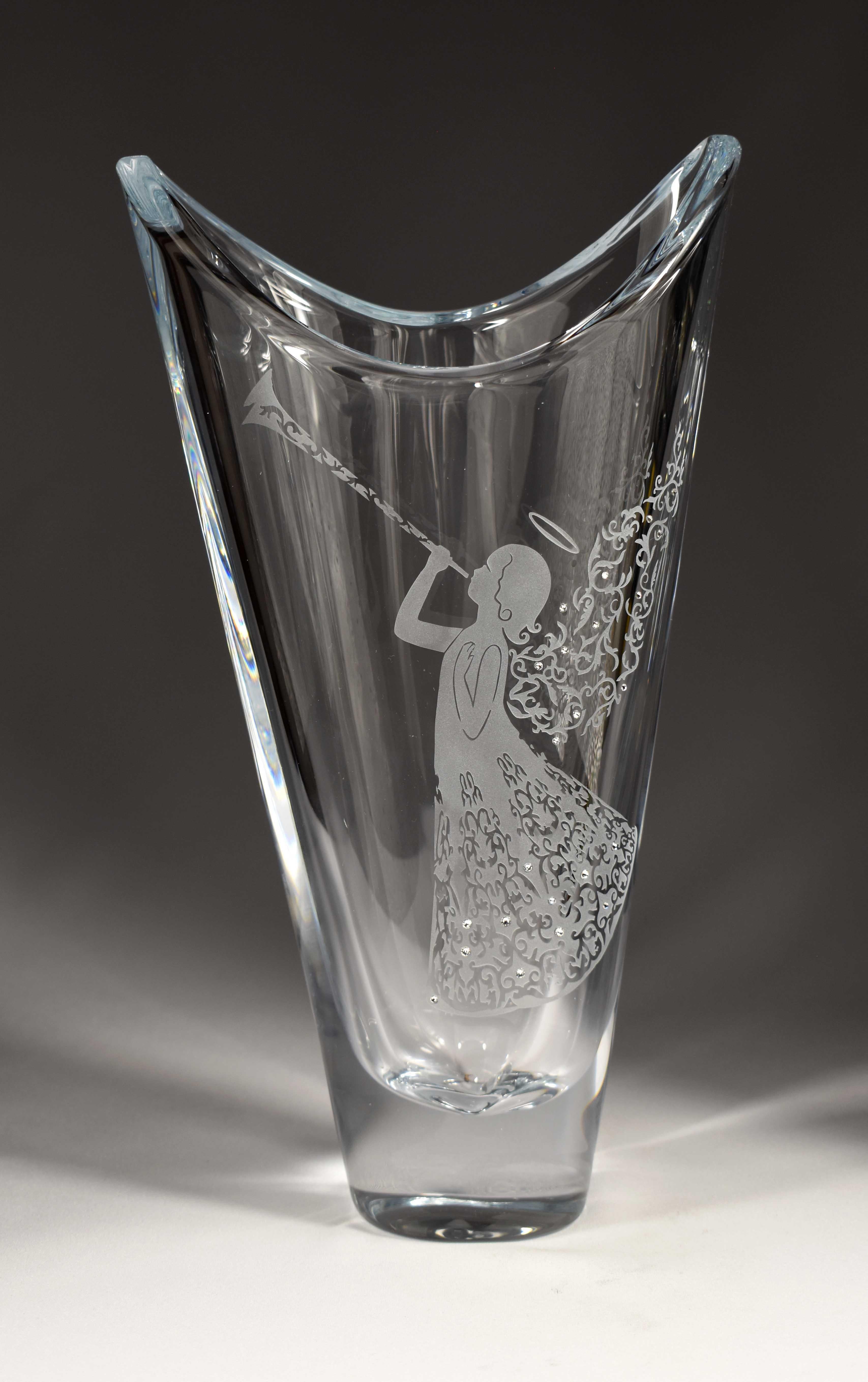 Clear Glass Vase with an Angel, Christmas Collection, Bohenian Glass 3