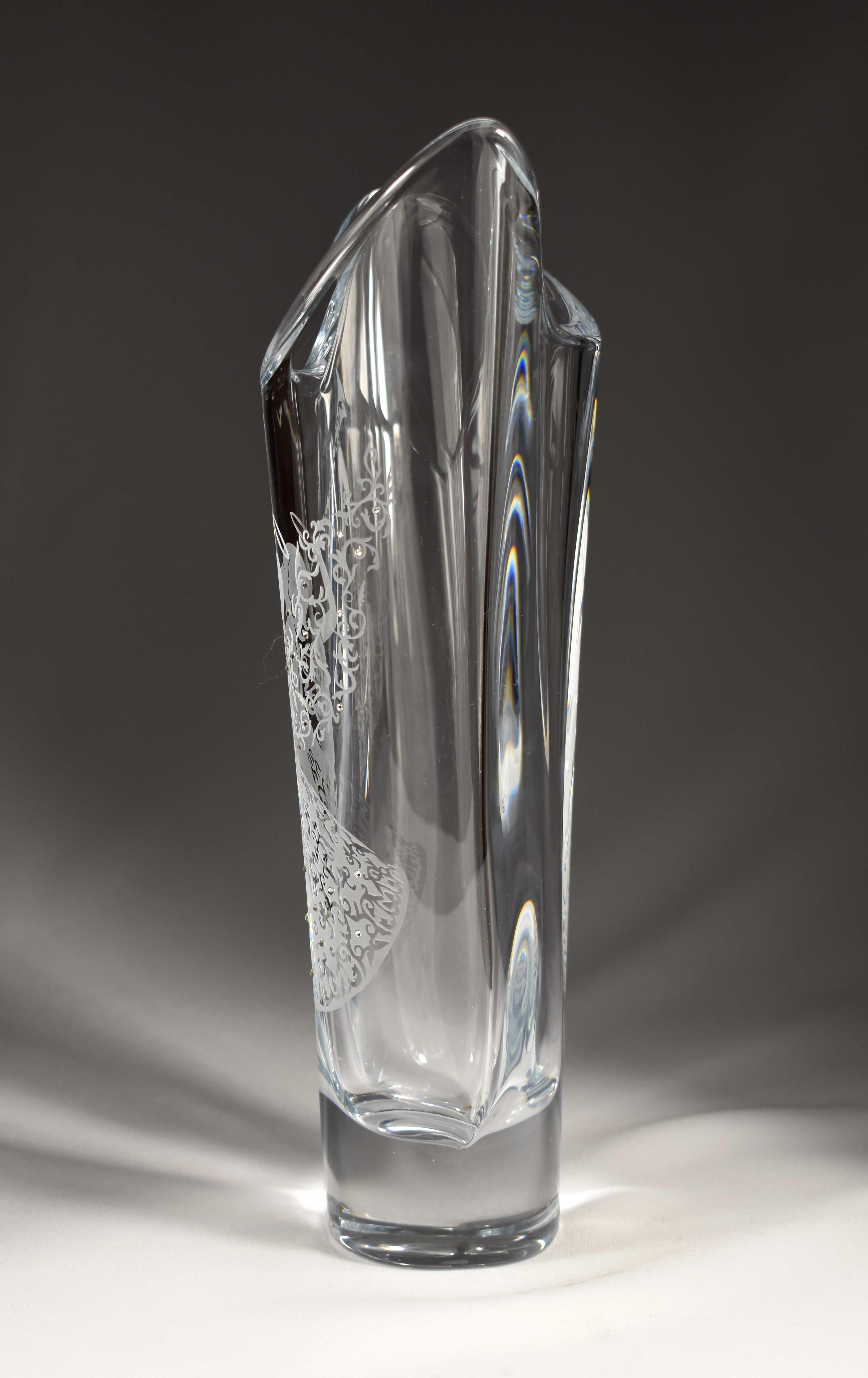 Contemporary Clear Glass Vase with an Angel, Christmas Collection, Bohenian Glass