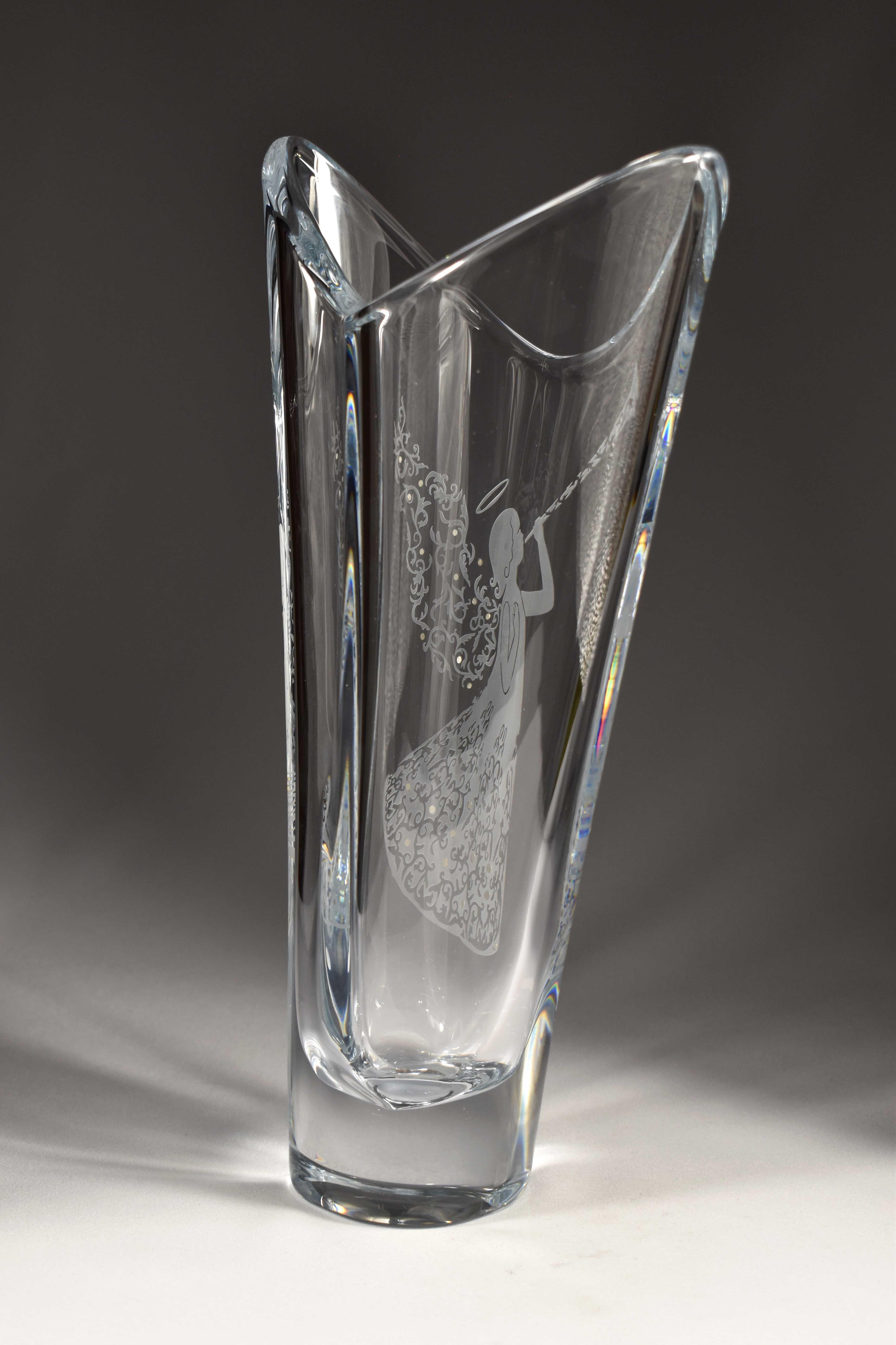 Clear Glass Vase with an Angel, Christmas Collection, Bohenian Glass 2
