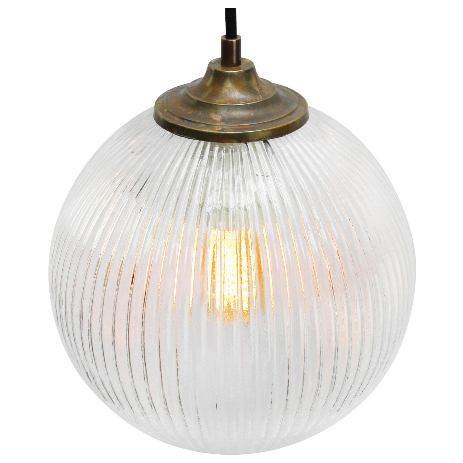 Mid-Century Modern Clear Glass Vintage European Brass Top Pendant Lights For Sale