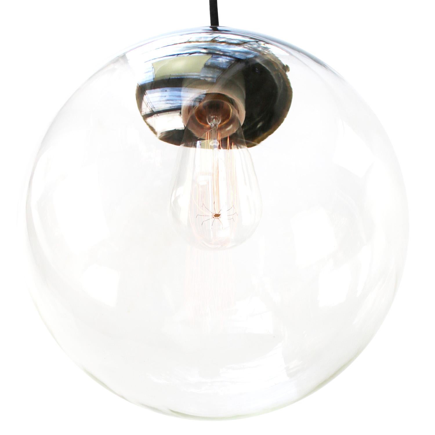 Mid-Century Modern Clear Glass Vintage European Brass Top Pendant Lights For Sale