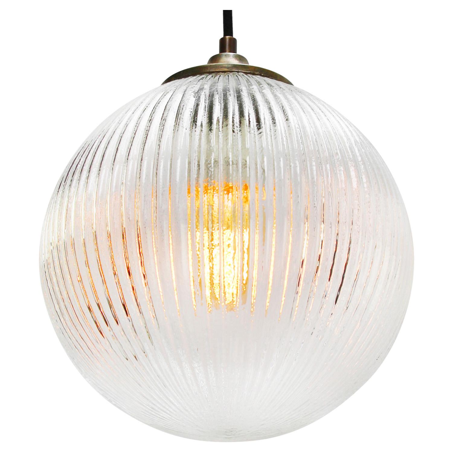 German Clear Glass Vintage European Brass Top Pendant Lights For Sale