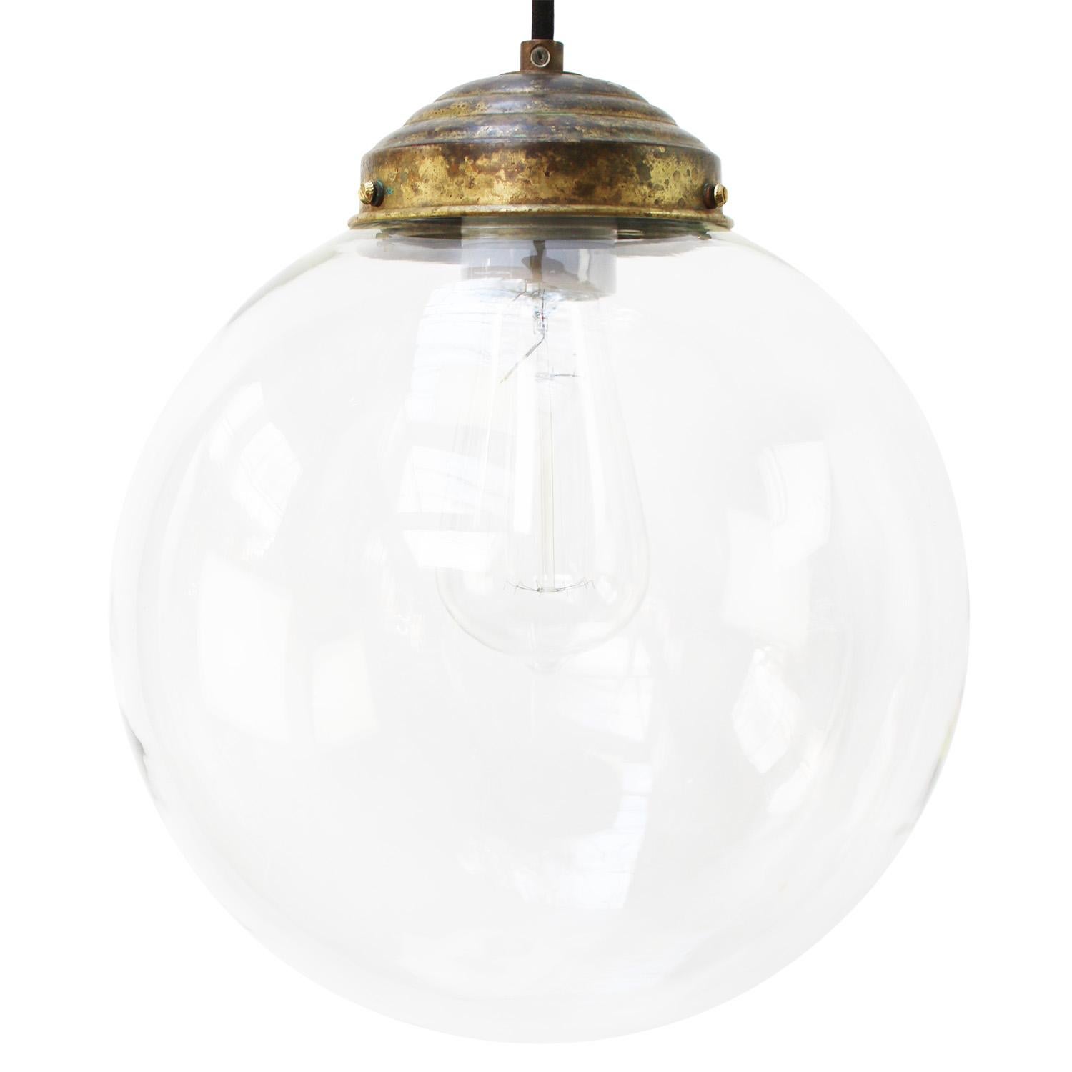 Dutch Clear Glass Vintage European Brass Top Pendant Lights For Sale