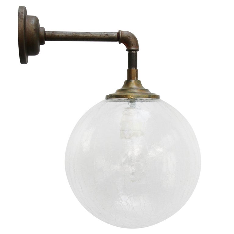 Dutch Clear Glass Vintage Industrial Brass Cast Iron Scones Wall Lights For Sale