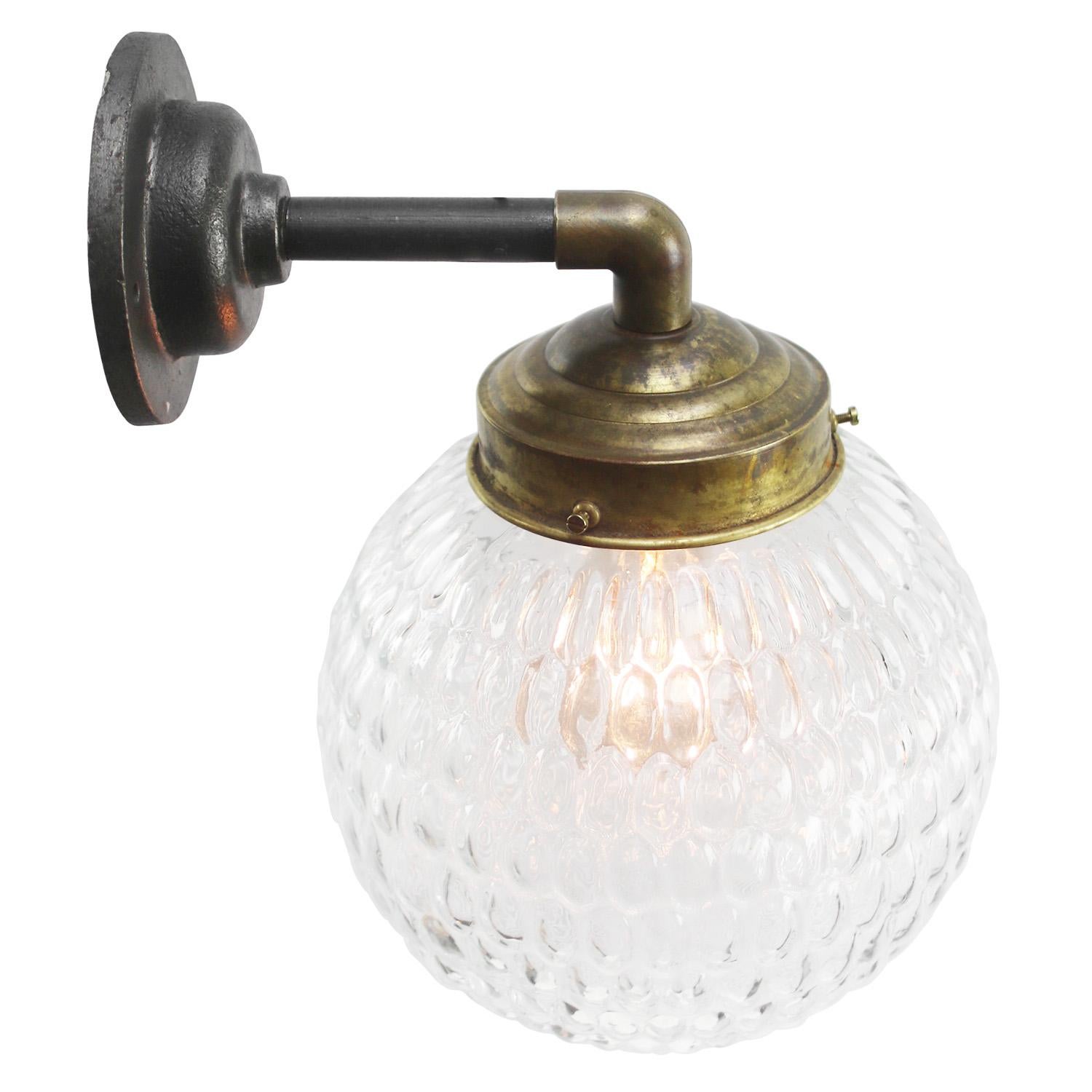 Mid-Century Modern Clear Glass Vintage Industrial Brass Cast Iron Scones Wall Lights For Sale