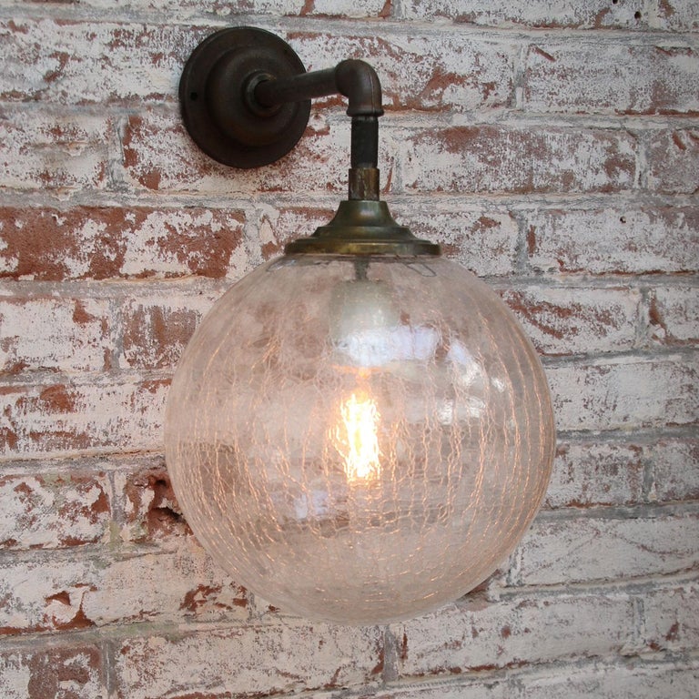 Clear Glass Vintage Industrial Brass Cast Iron Scones Wall Lights In Good Condition For Sale In Amsterdam, NL