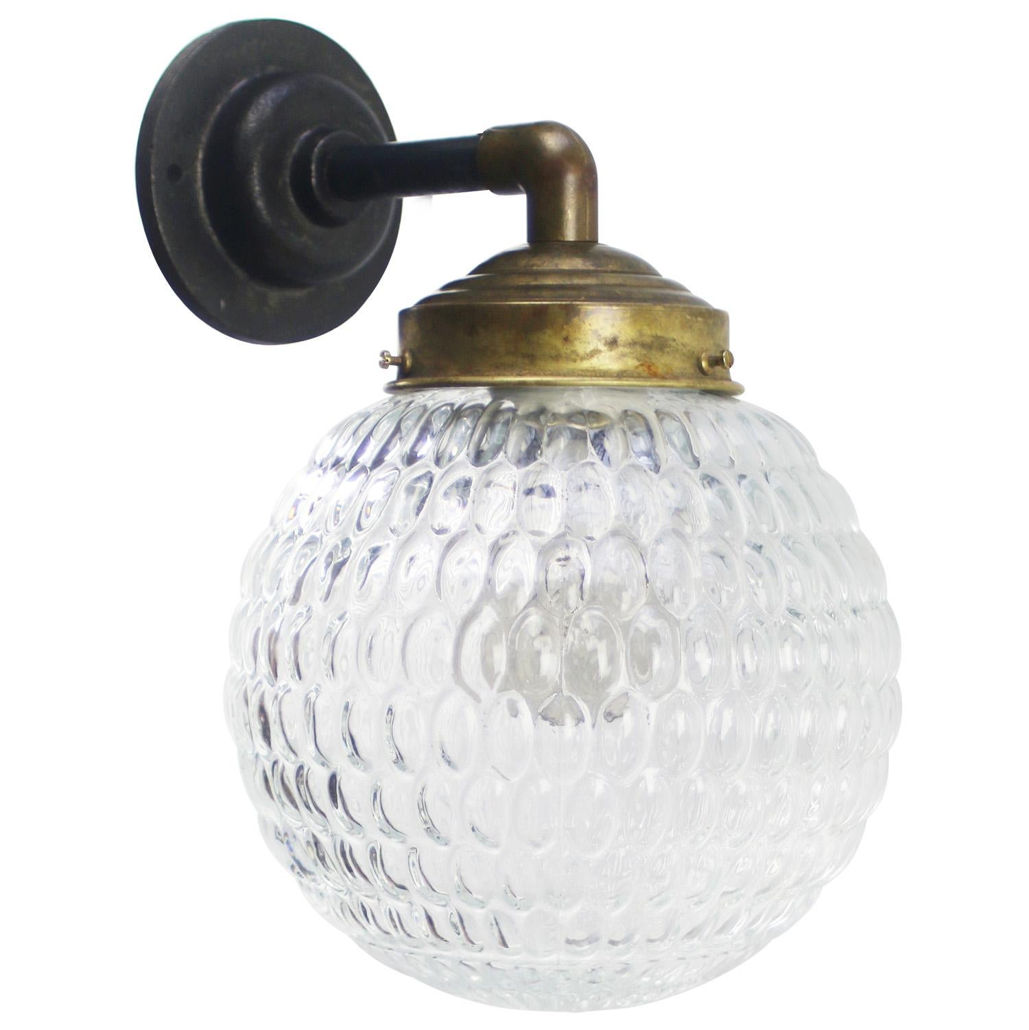 Mid-Century Modern Clear Glass Vintage Industrial Brass Cast Iron Sconces Wall Lights For Sale