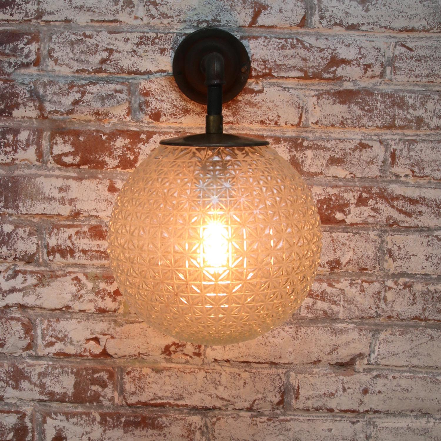 20th Century Clear Glass Vintage Industrial Brass Cast Iron Scones Wall Lights