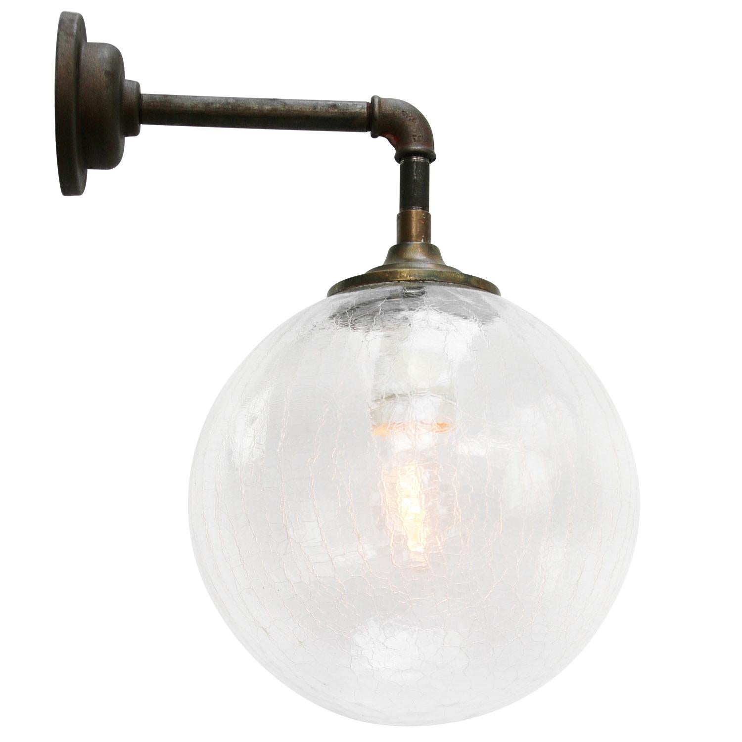 20th Century Clear Glass Vintage Industrial Brass Cast Iron Scones Wall Lights For Sale