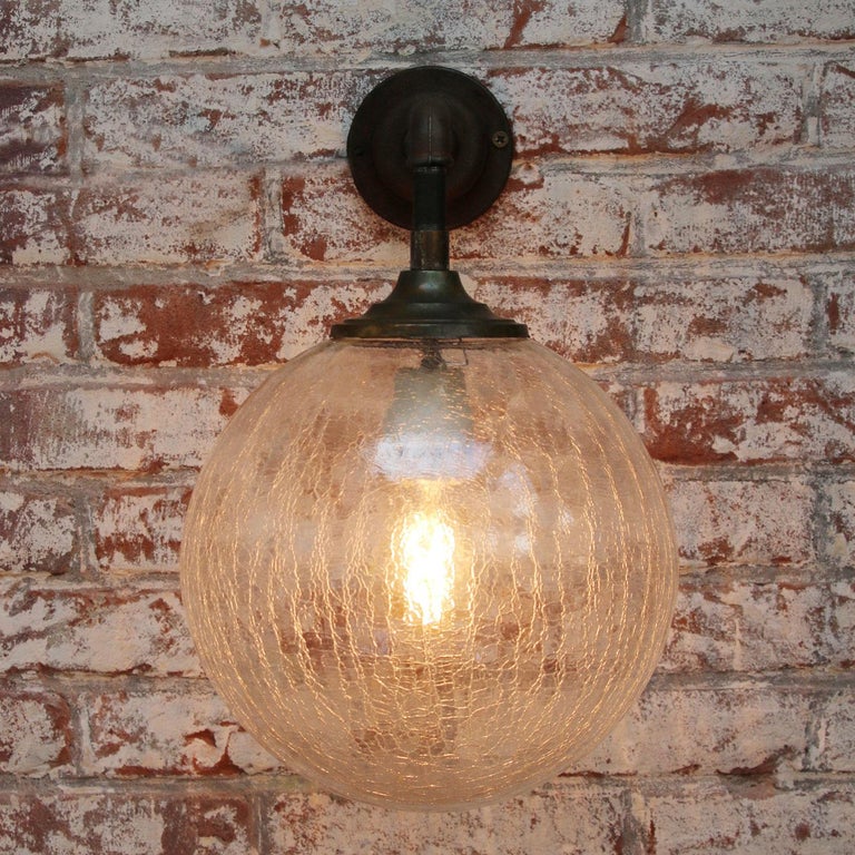 Clear Glass Vintage Industrial Brass Cast Iron Scones Wall Lights For Sale 1