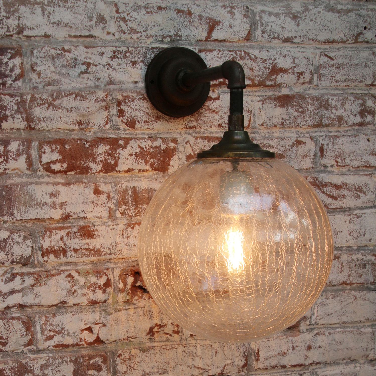 Clear Glass Vintage Industrial Brass Cast Iron Scones Wall Lights For Sale 2